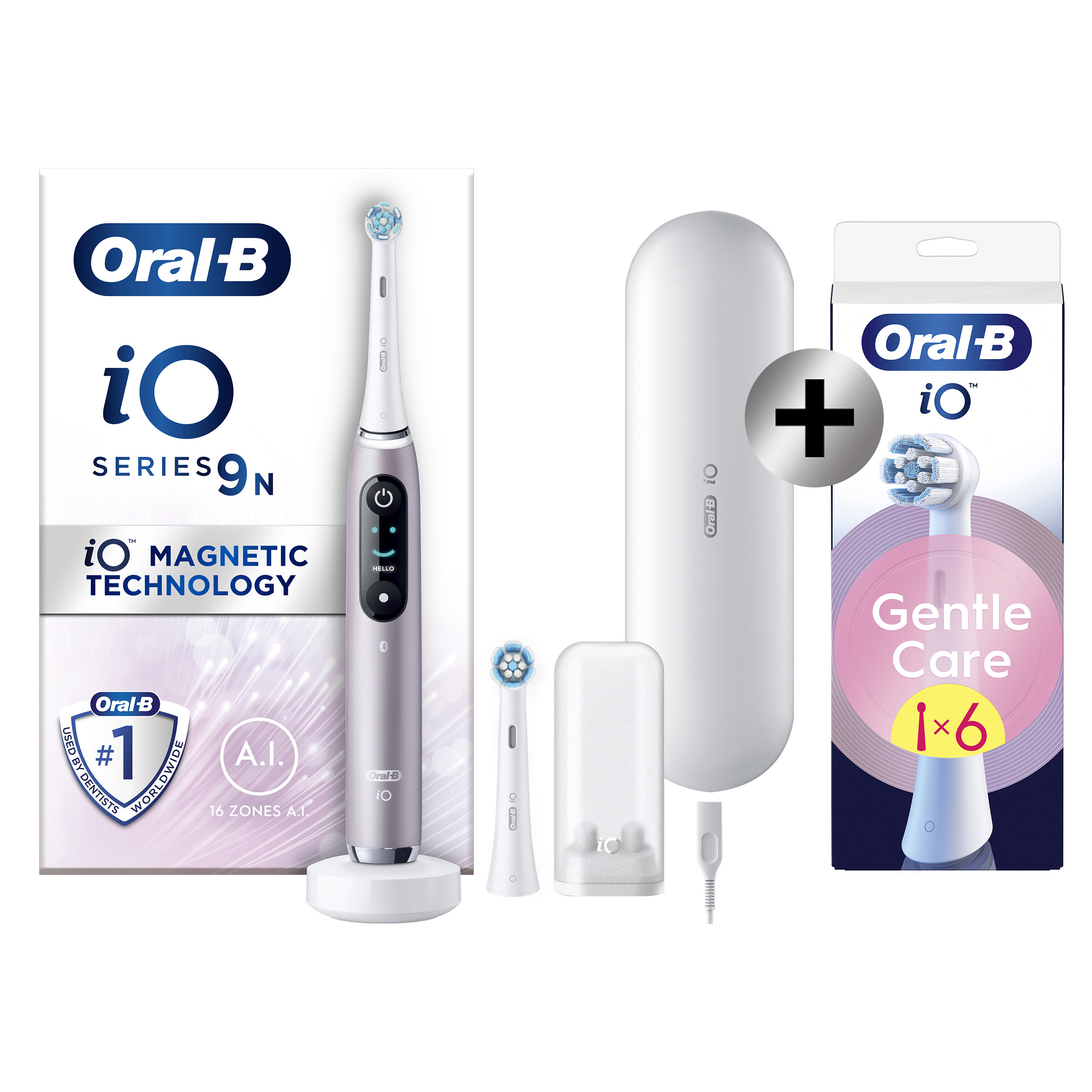 Oral-B iO 9 Rose Brosse à dents électrique avec 2 brossettes + 6 brossettes