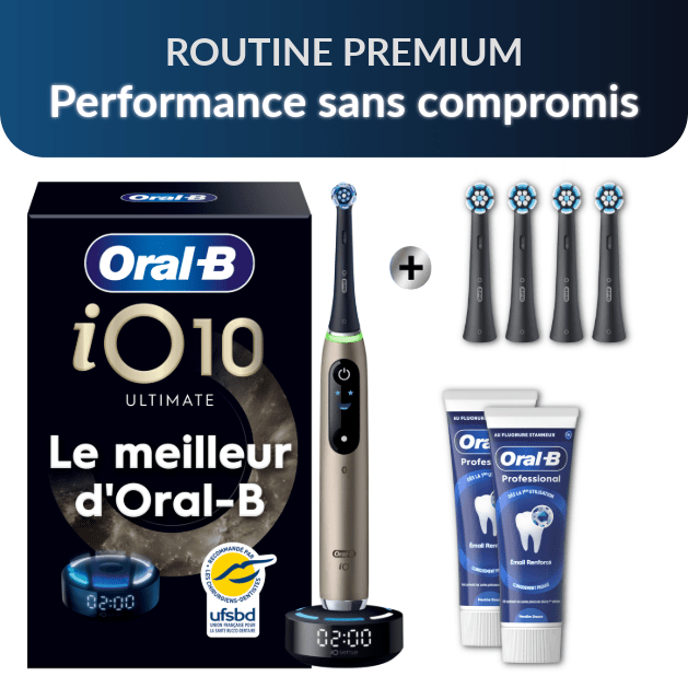 Oral-B iO10 Routine Premium: Performance sans compromis | Brosse à dents électrique iO10 Gold avec étui de voyage + 4…: retailer-supplied image