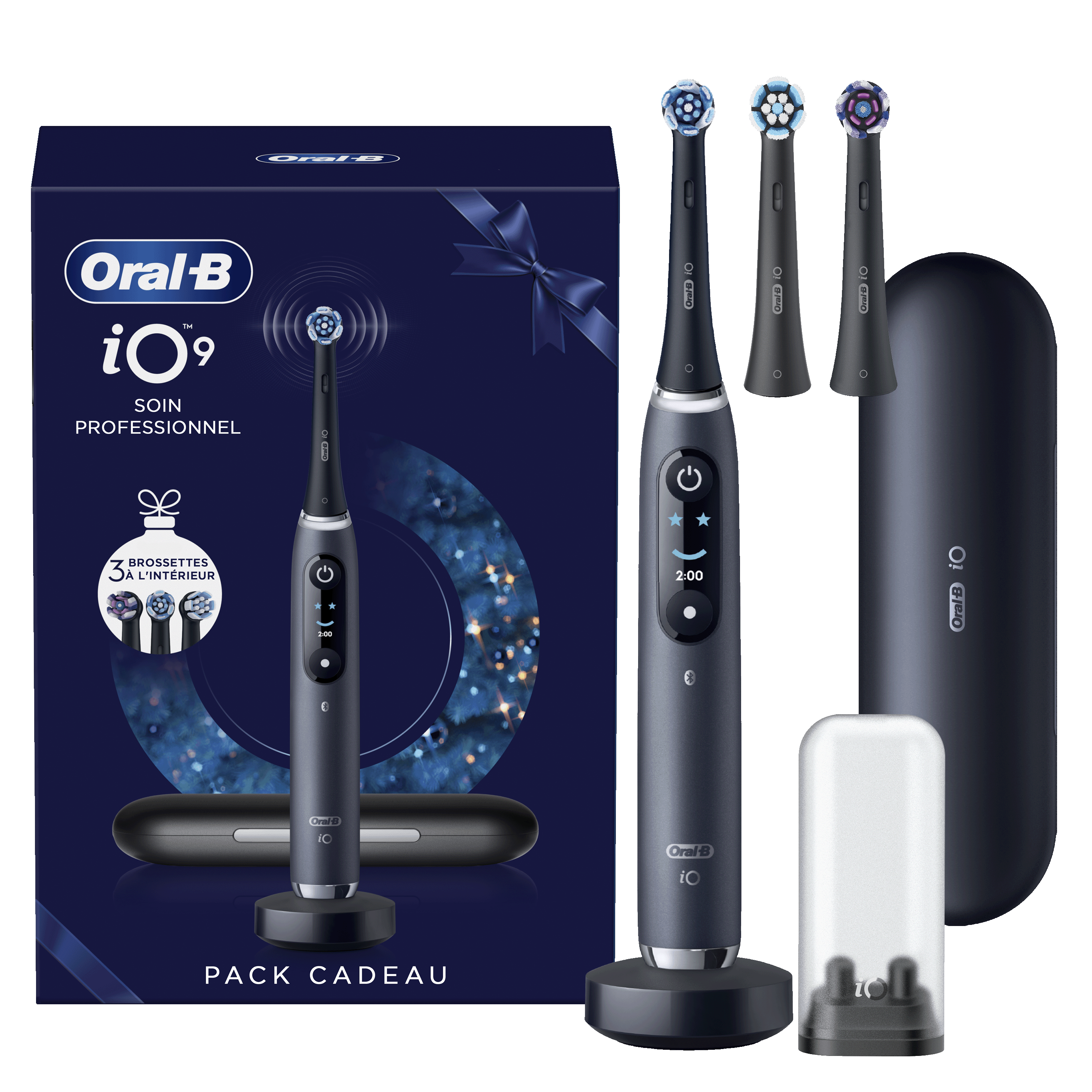 Oral-B iO 9N Brosse À Dents Électrique Noire, 2 Brossettes, 1 Étui De Voyage Chargeur