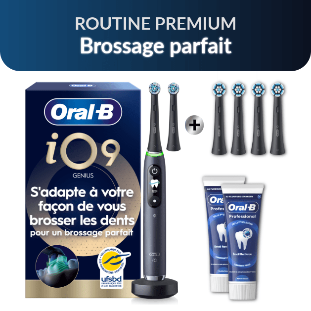 Oral-B iO9 Routine Premium: Brossage parfait | Brosse à dents électrique iO9 Noire avec 2 brossettes et étui de…: retailer-supplied image