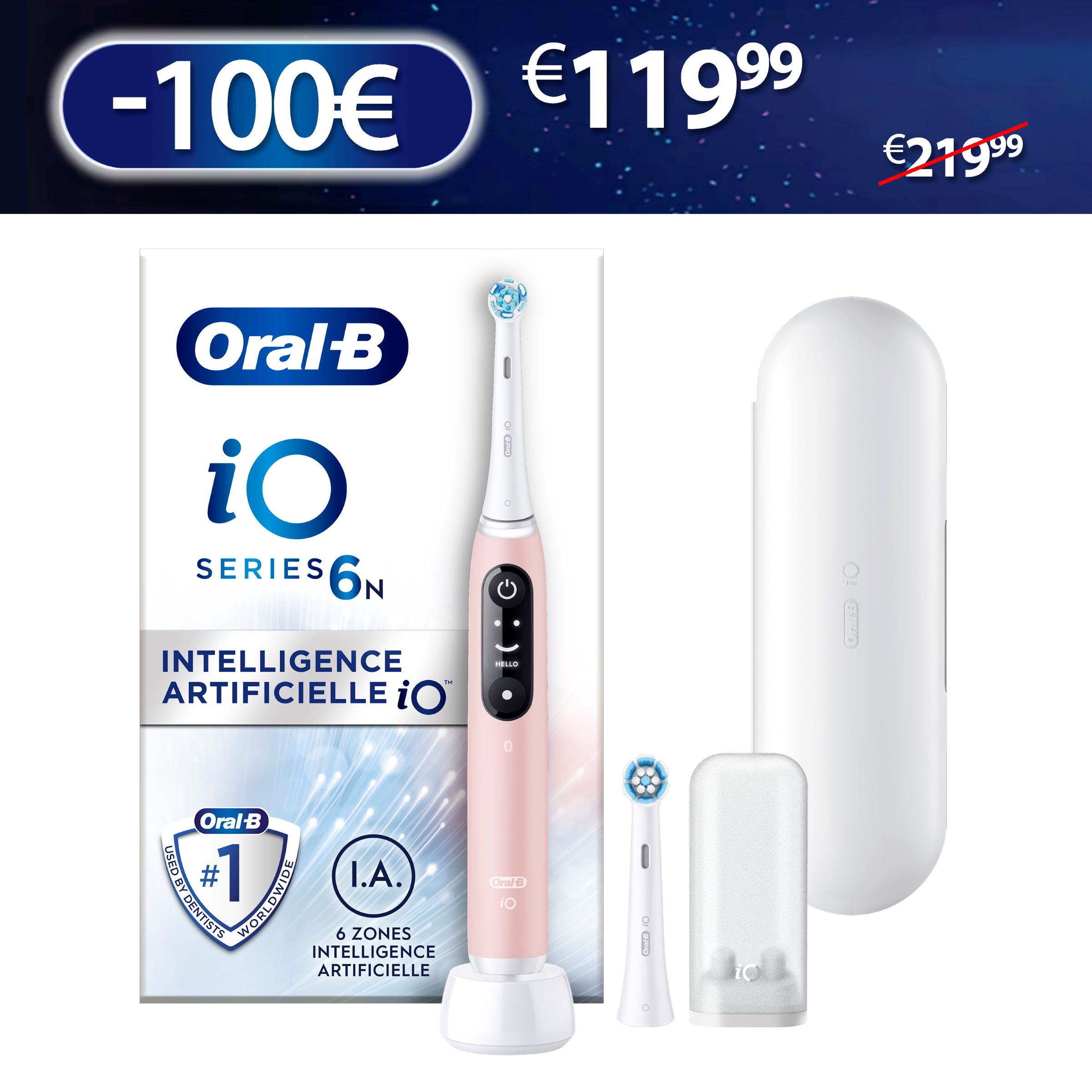 Oral-B iO 6 Rose Brosse à dents électrique avec 2 brossettes