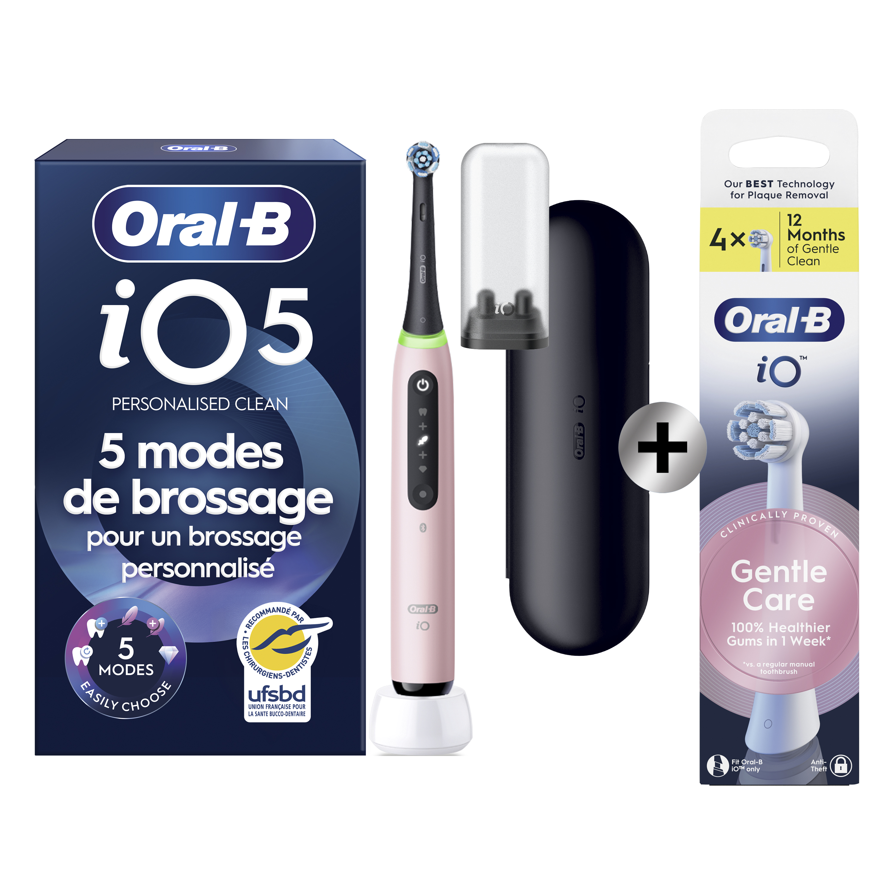 Oral-B iO 5 Rose Brosse à dents électrique avec brossette + 4 brossettes: retailer-supplied image