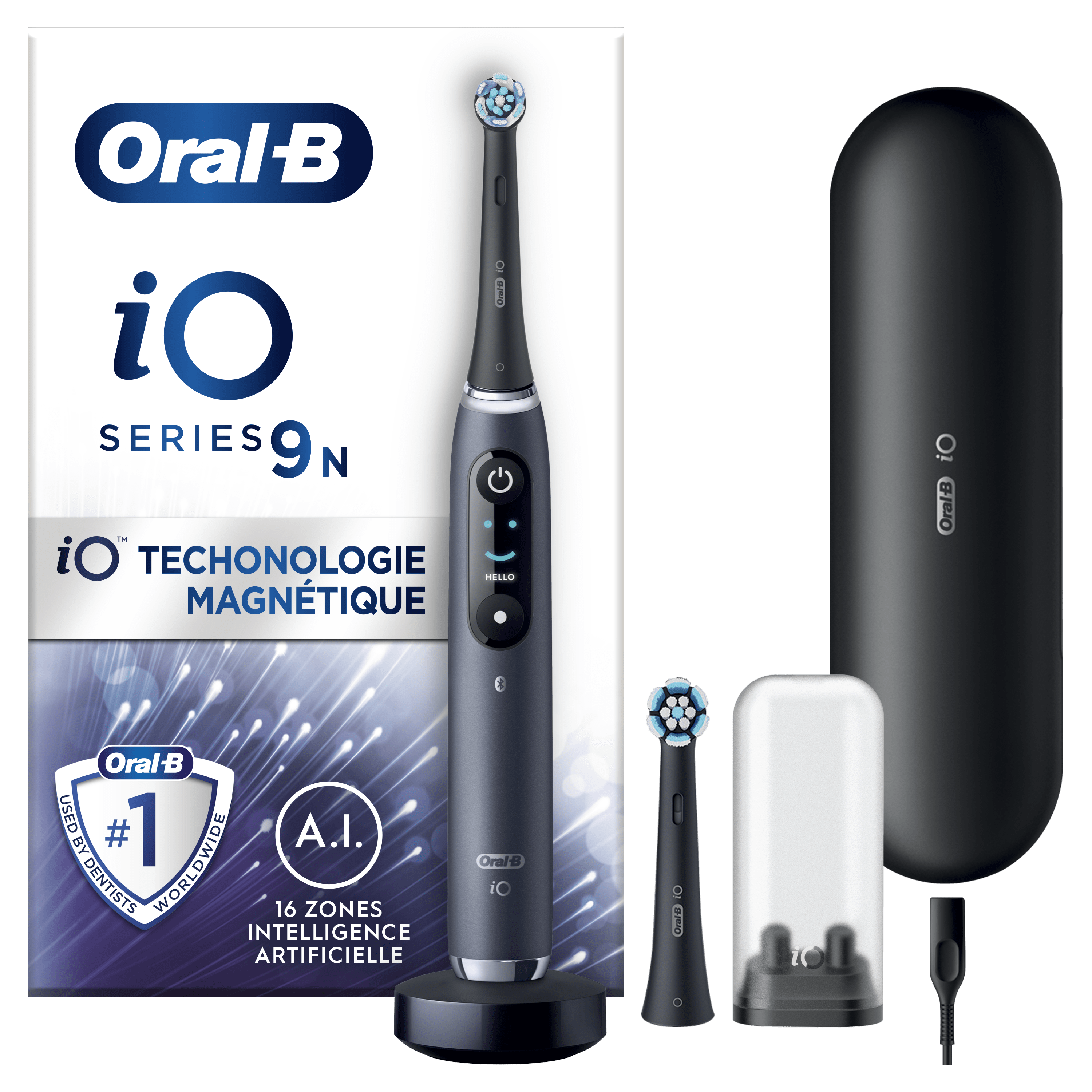 Oral-B iO 9 Noire Brosse à dents électrique avec 2 brossettes