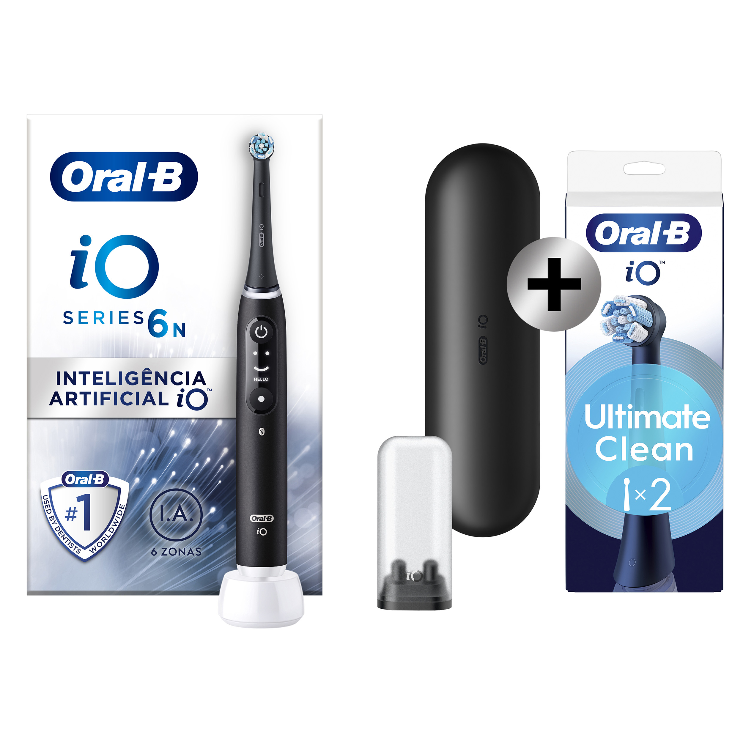 Oral-B iO 6 Noire Brosse à dents électrique avec brossette + 2 brossettes
