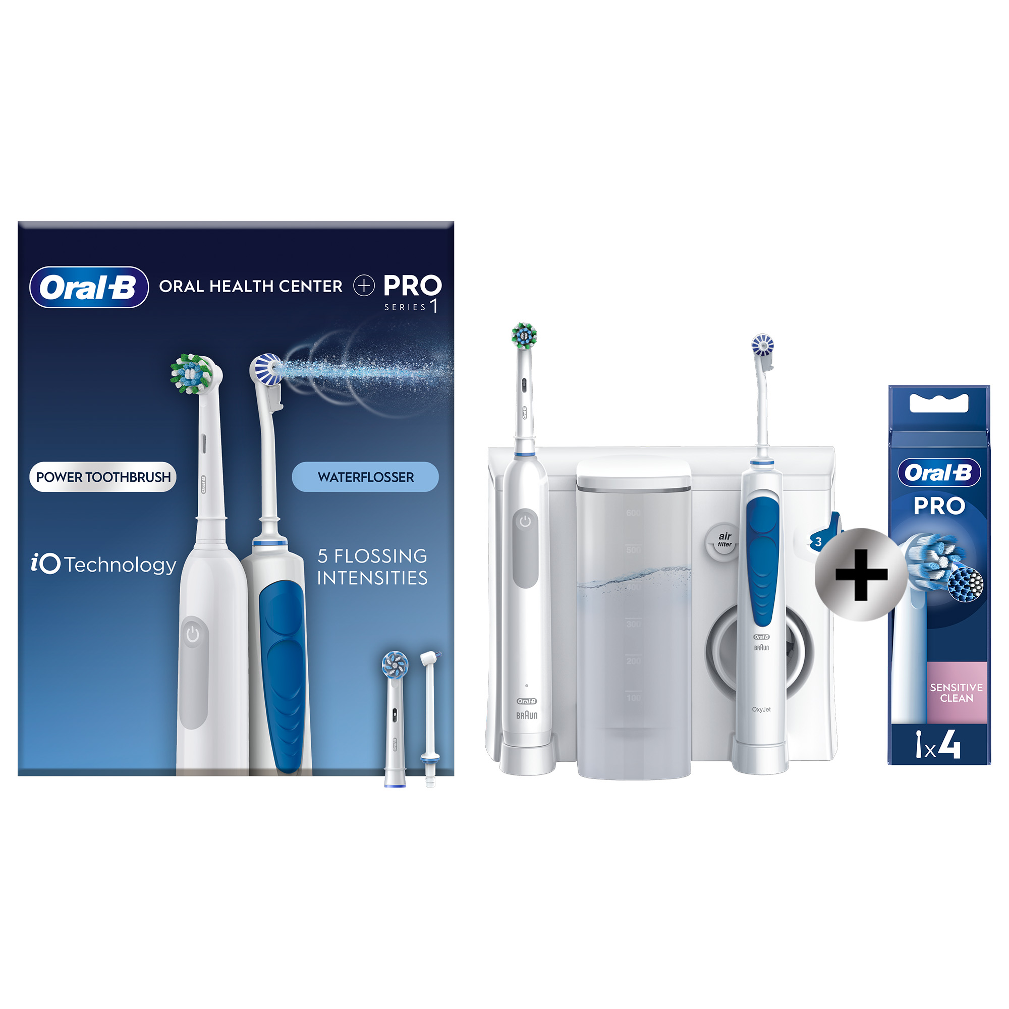 Oral-B Pro1 Brosse à dents électrique et Hydropulseur de santé + 4 brossettes