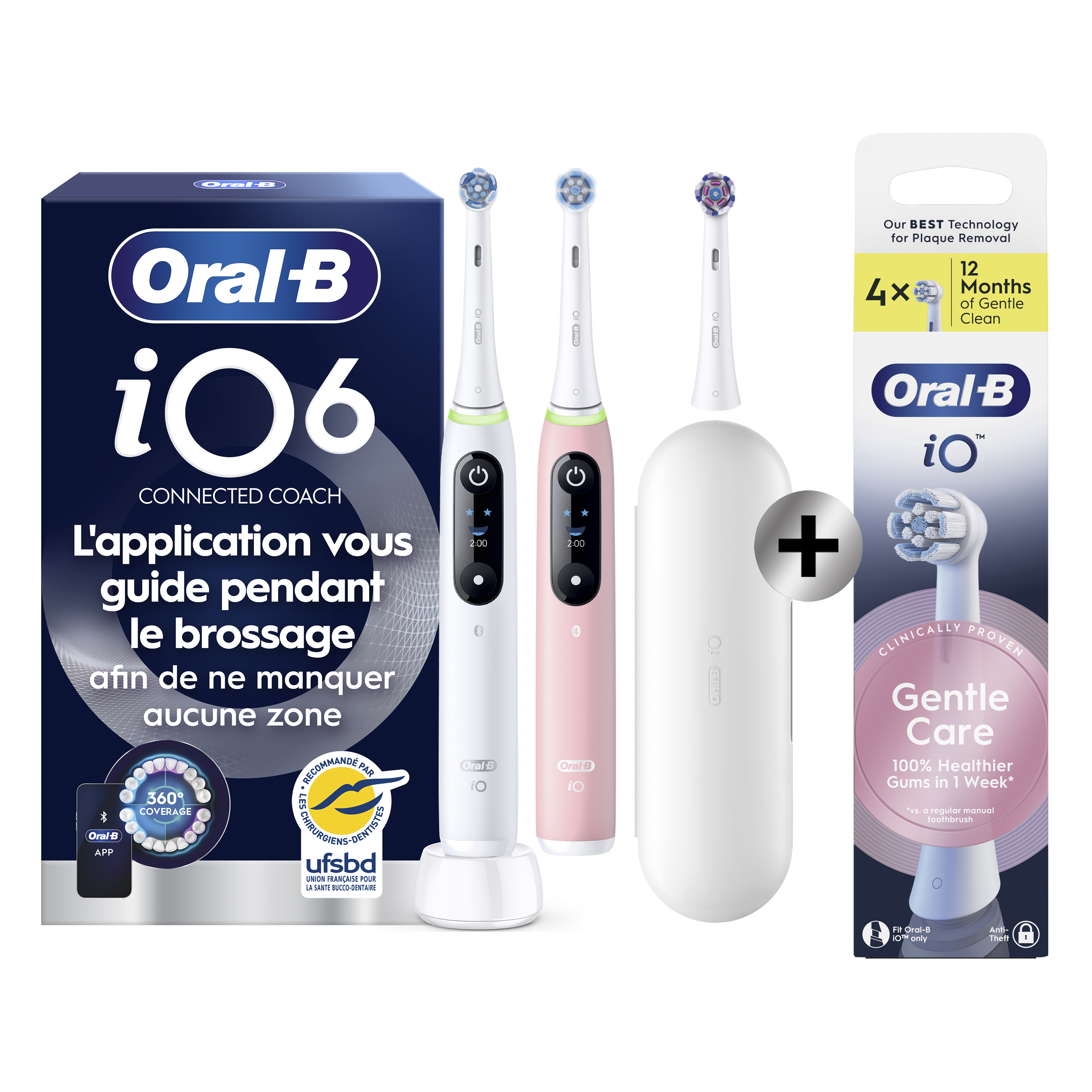 Oral-B iO 6 Pack 2 brosses à dents électriques avec 3 brossettes + 4 brossettes: retailer-supplied image