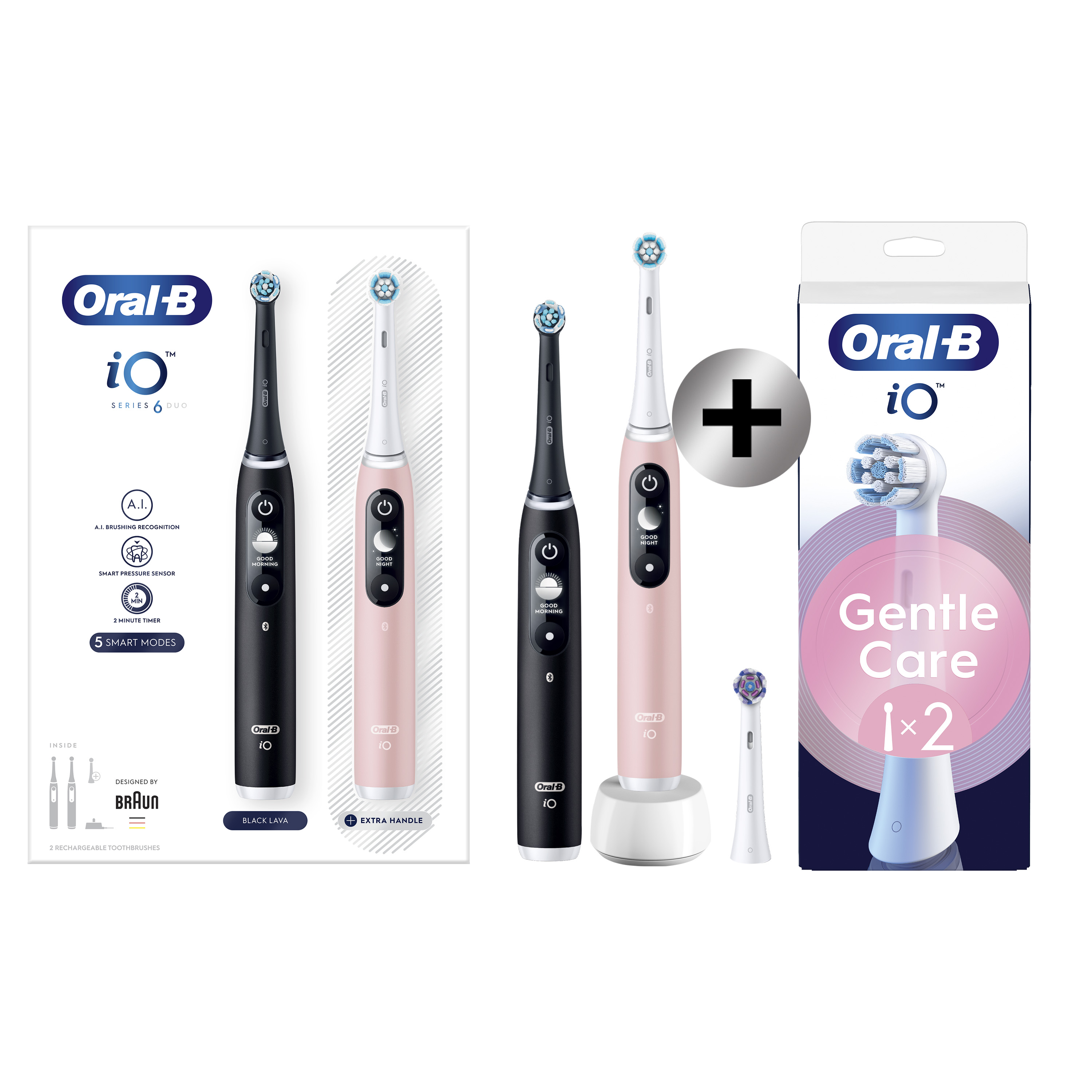 Oral-B iO 6 Pack 2 brosses à dents électriques avec 3 brossettes + 2 brossettes