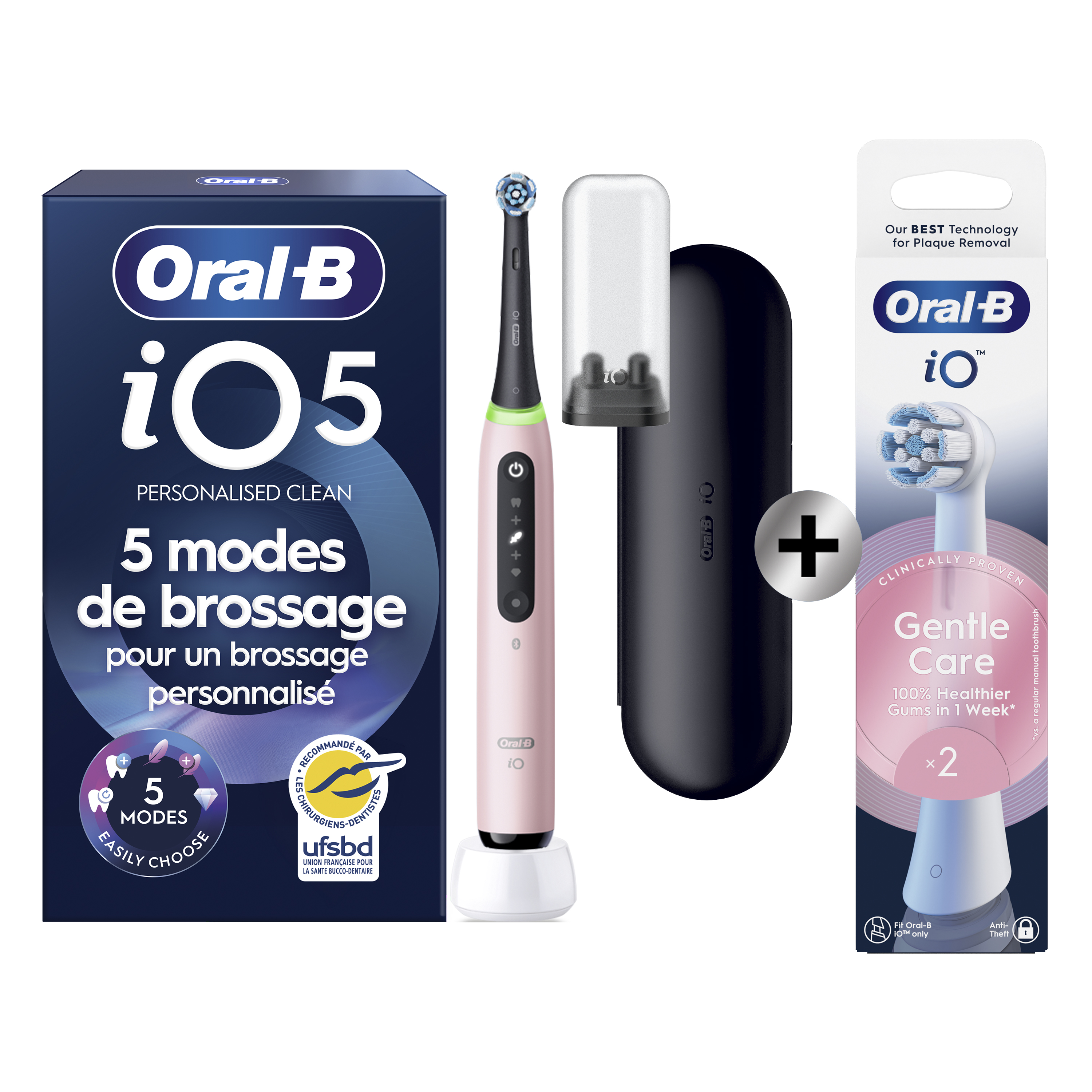 Oral-B iO 5 Rose Brosse à dents électrique avec brossette + 2 brossettes: retailer-supplied image