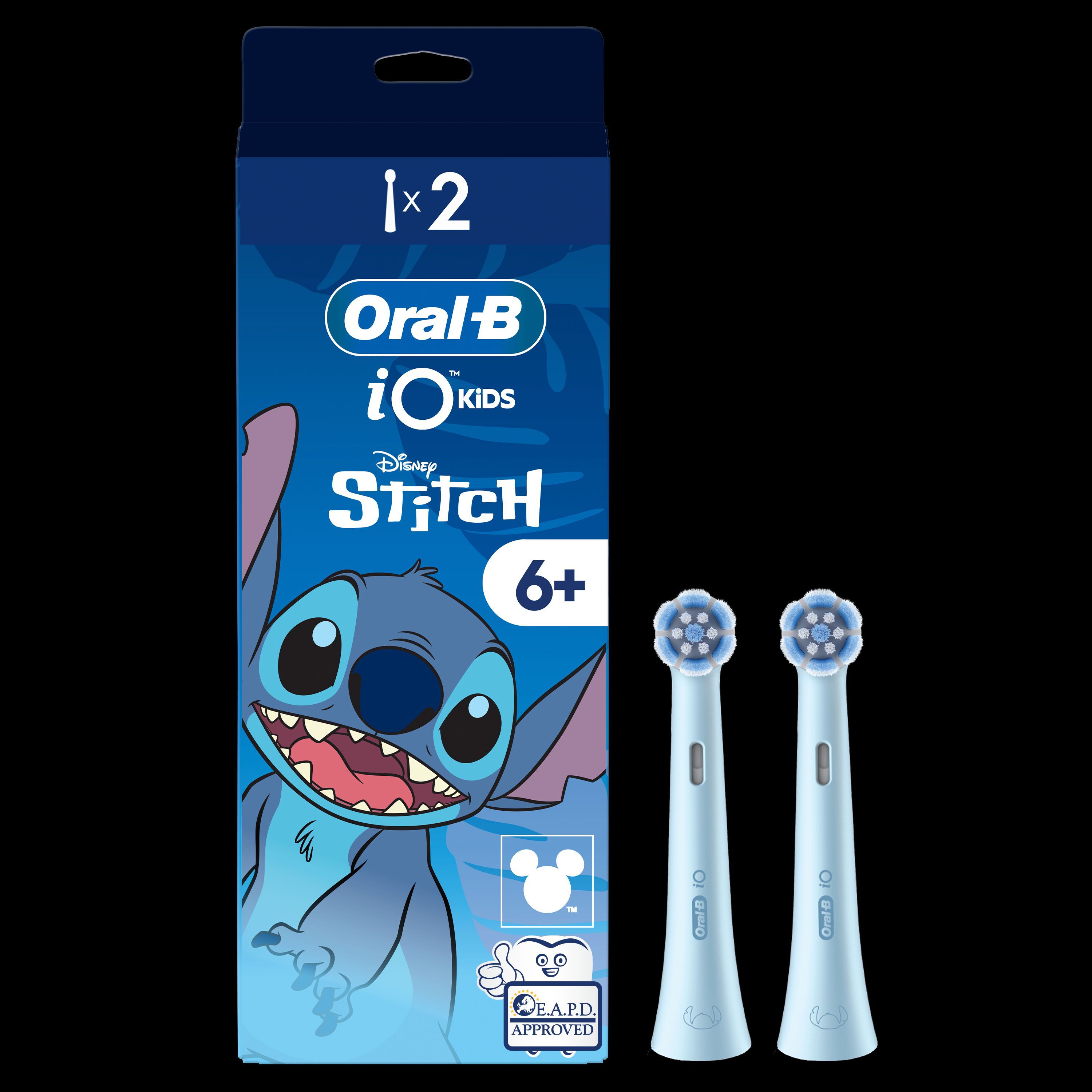 Oral-B iO Kids Disney Stitch, lot de 2 têtes de brosse, pour les enfants de 6 ans et plus.