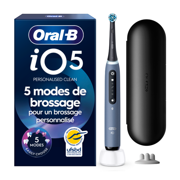 Oral-B iO5 Blue Ocean Edition Limitée - Brosse à Dents Electrique avec 1 tête de brosse et étui de voyage: retailer-supplied image