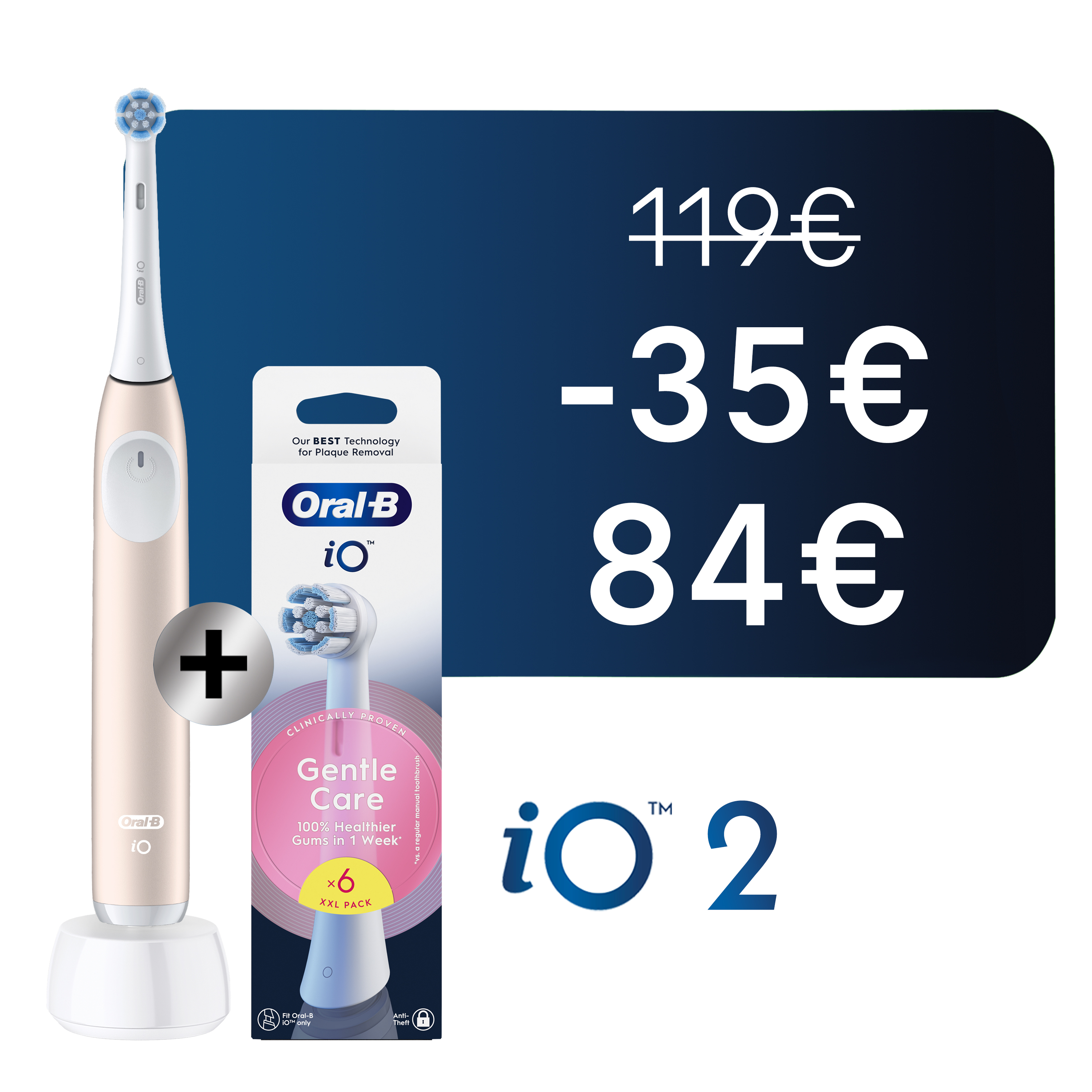 Oral-B iO2 Rose - Brosse à Dents Électrique avec 1 brossette + pack de 6 brossettes