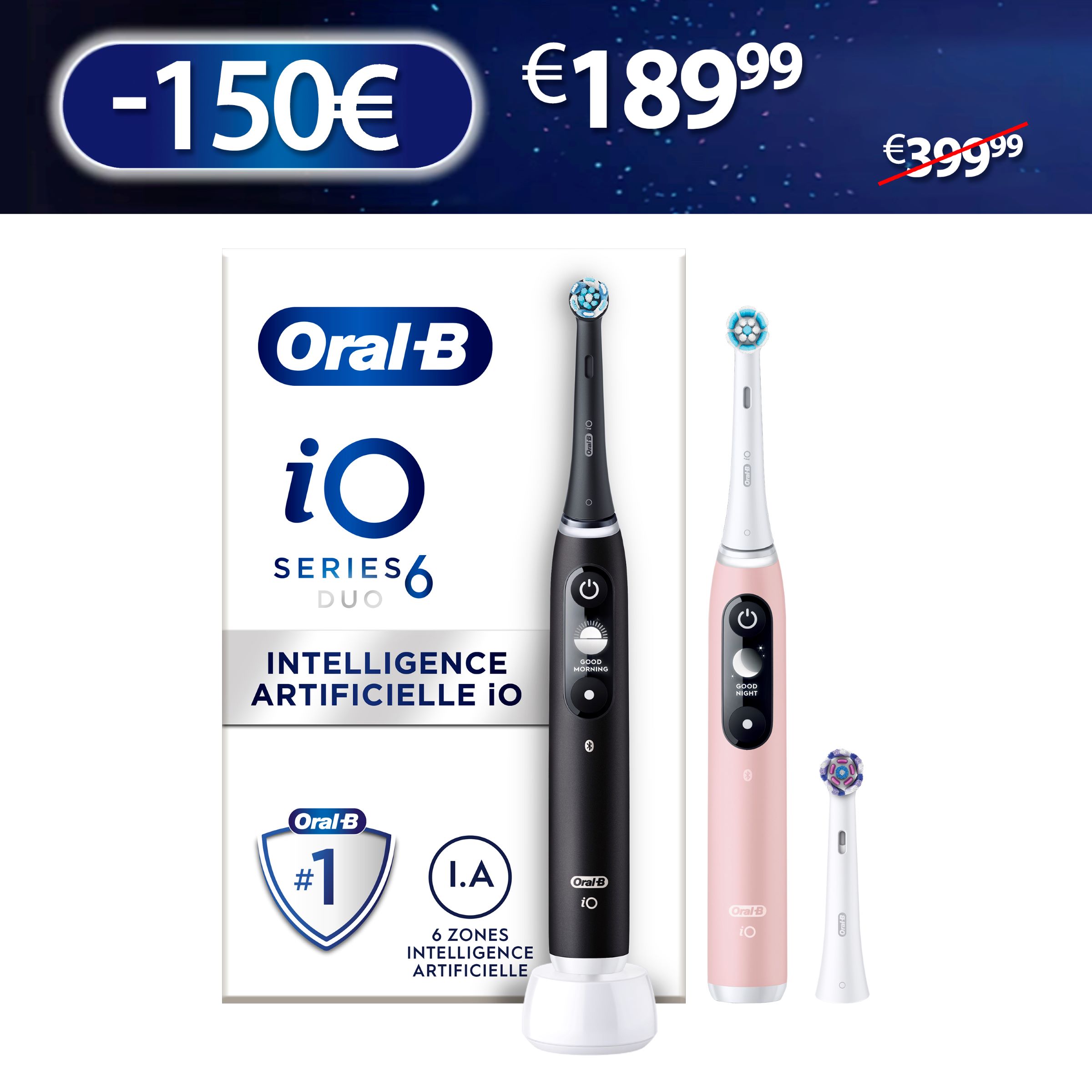 Oral-B iO 6 Pack 2 brosses à dents électriques avec 3 brossettes