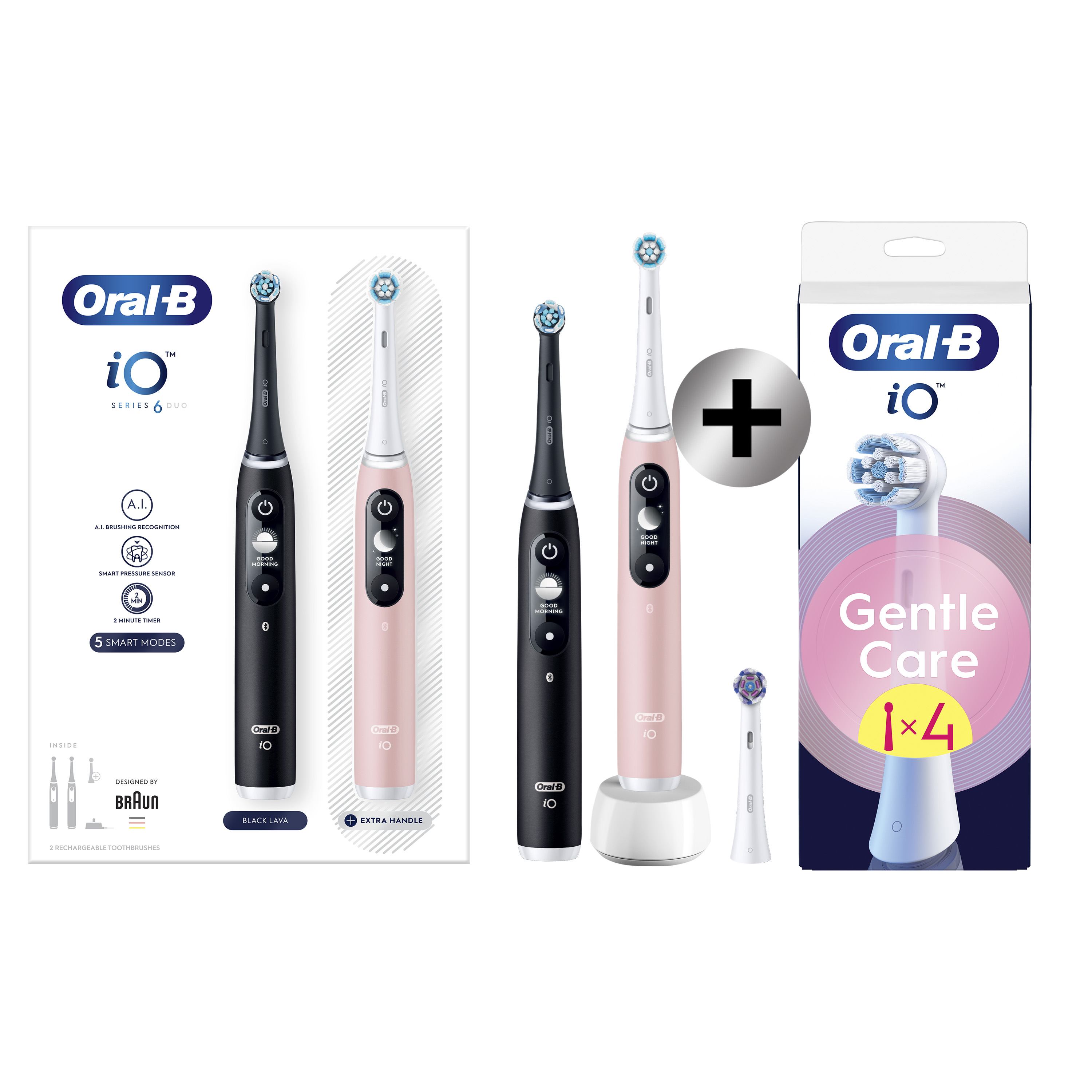 Oral-B iO 6 Pack 2 brosses à dents électriques avec 3 brossettes + 4 brossettes