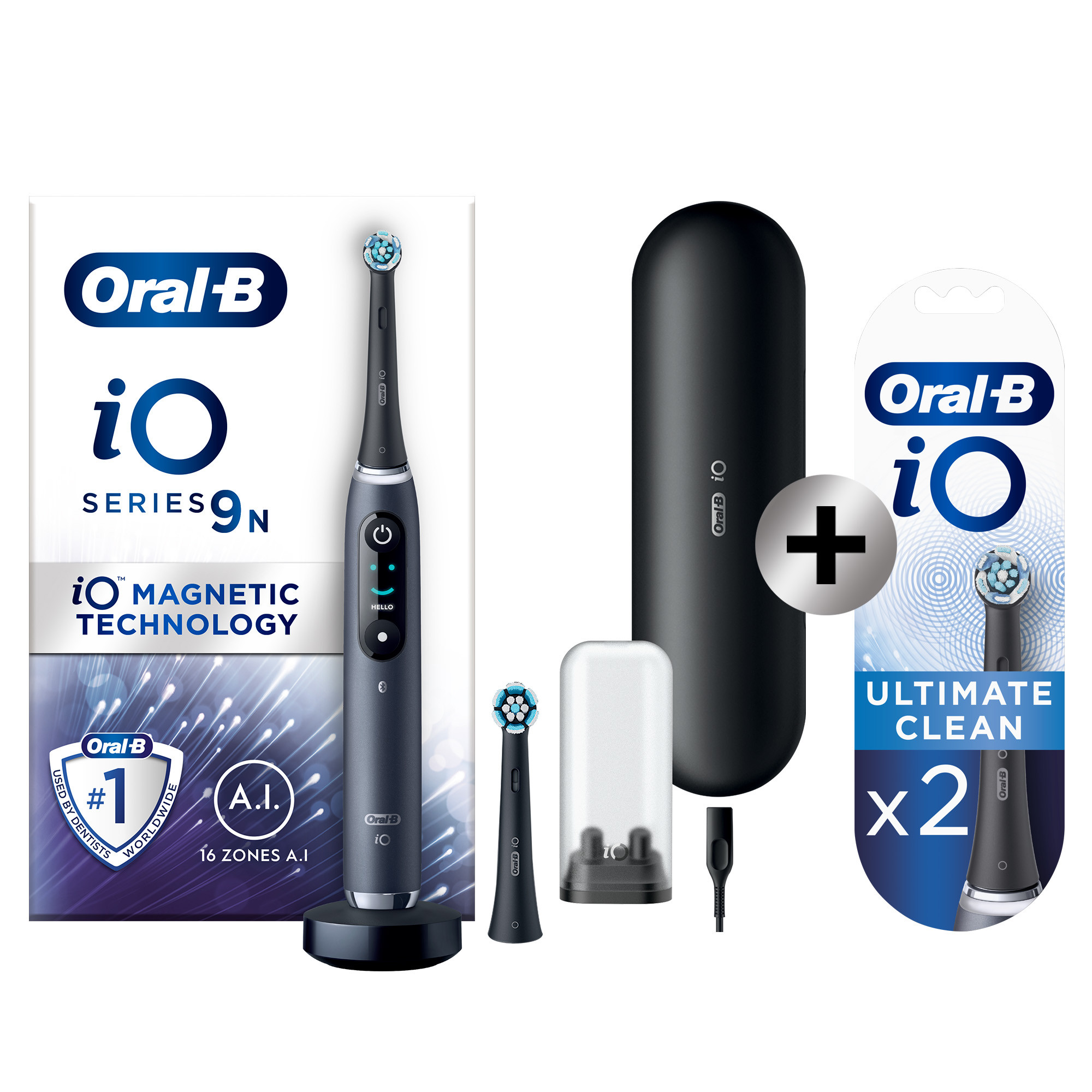 Oral-B iO 9 Noire Brosse à dents électrique avec 2 brossettes + 2 brossettes