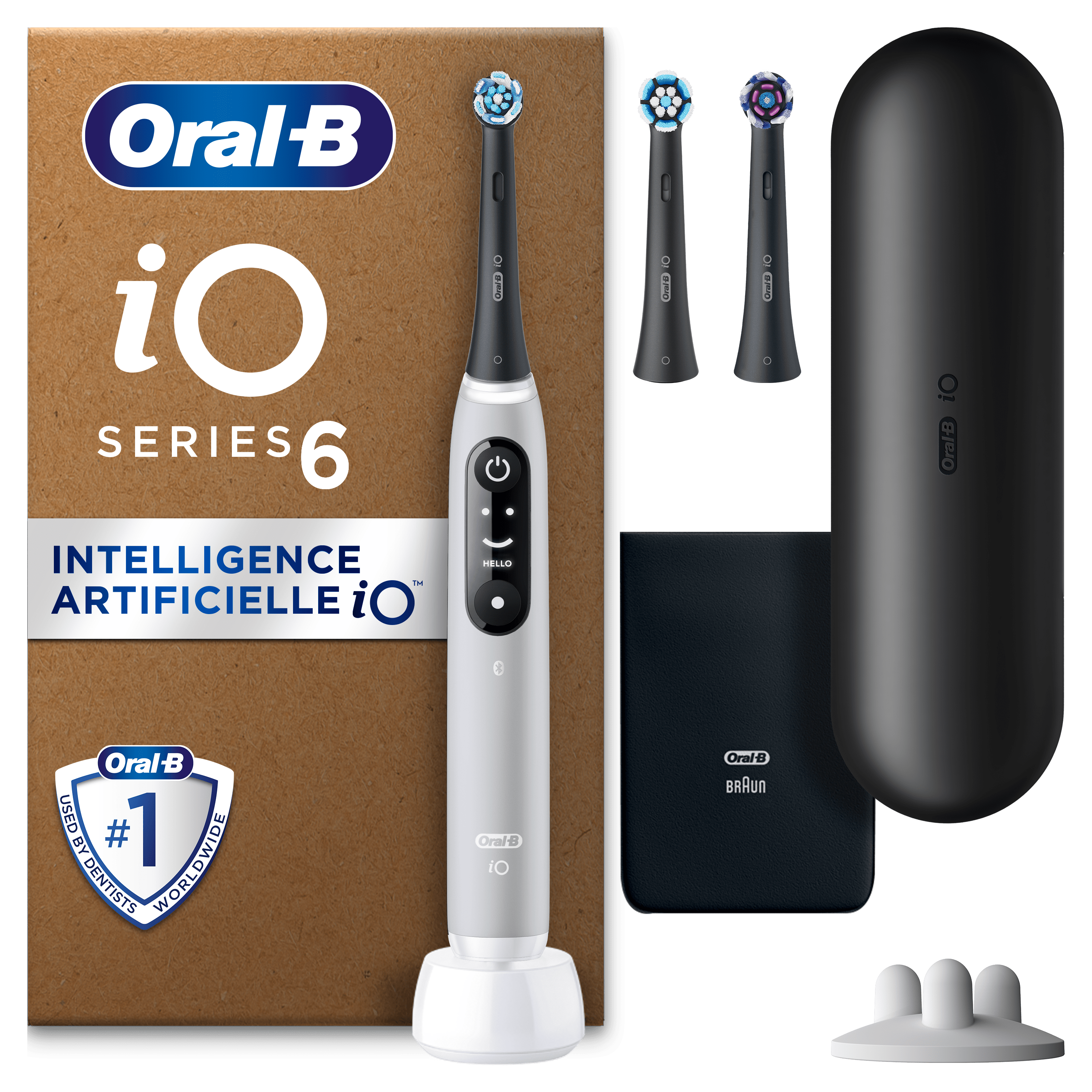 Oral-B iO6 Brosse À Dents Électrique Grise, 3 Brossettes, 1 Étui De Voyage,1 Pochette, 1 Porte Brossettes