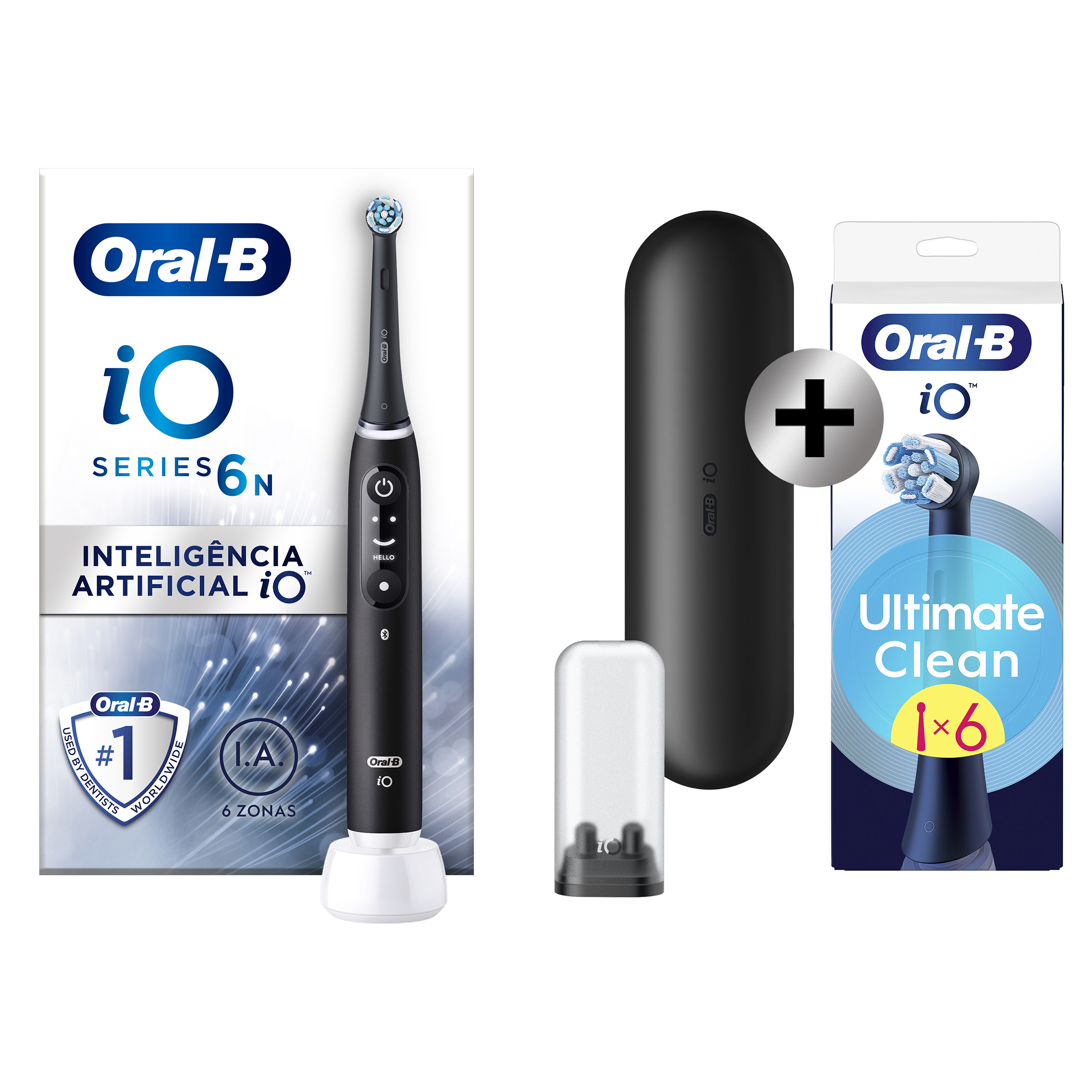 Oral-B iO 6 Noire Brosse à dents électrique avec brossette + 6 brossettes