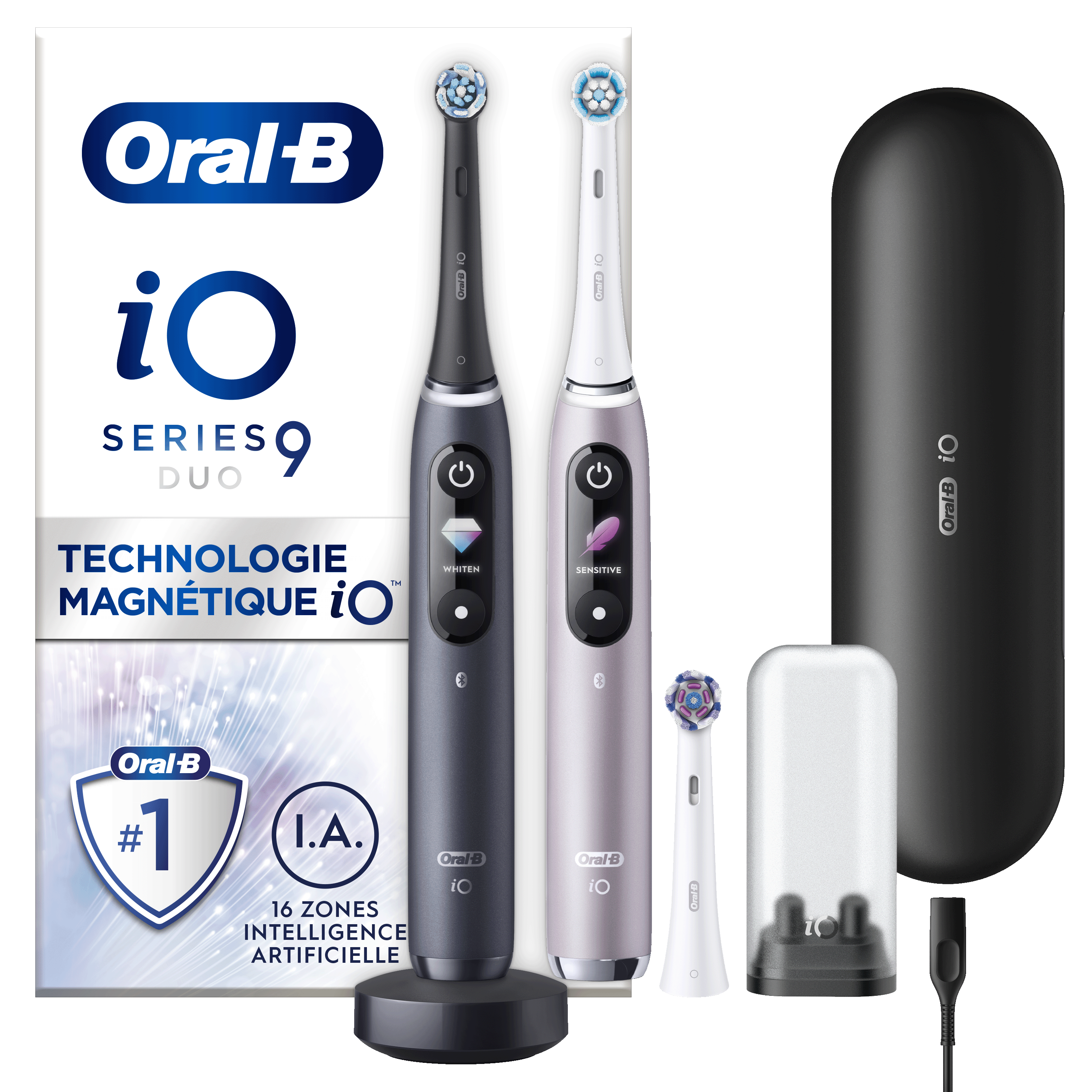Oral-B iO 9 Pack 2 brosses à dents électriques avec 3 brossettes