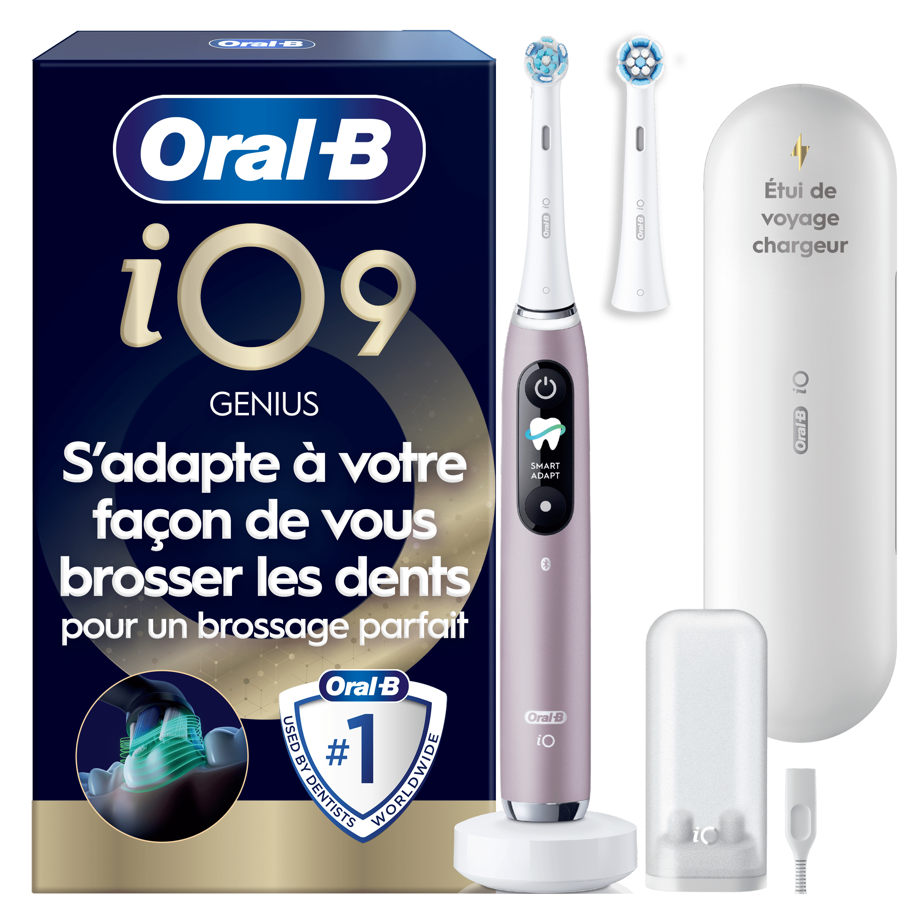 Brosse à dents électrique Oral-B iO9 Rose, 2 brossettes, Étui de voyage avec chargeur