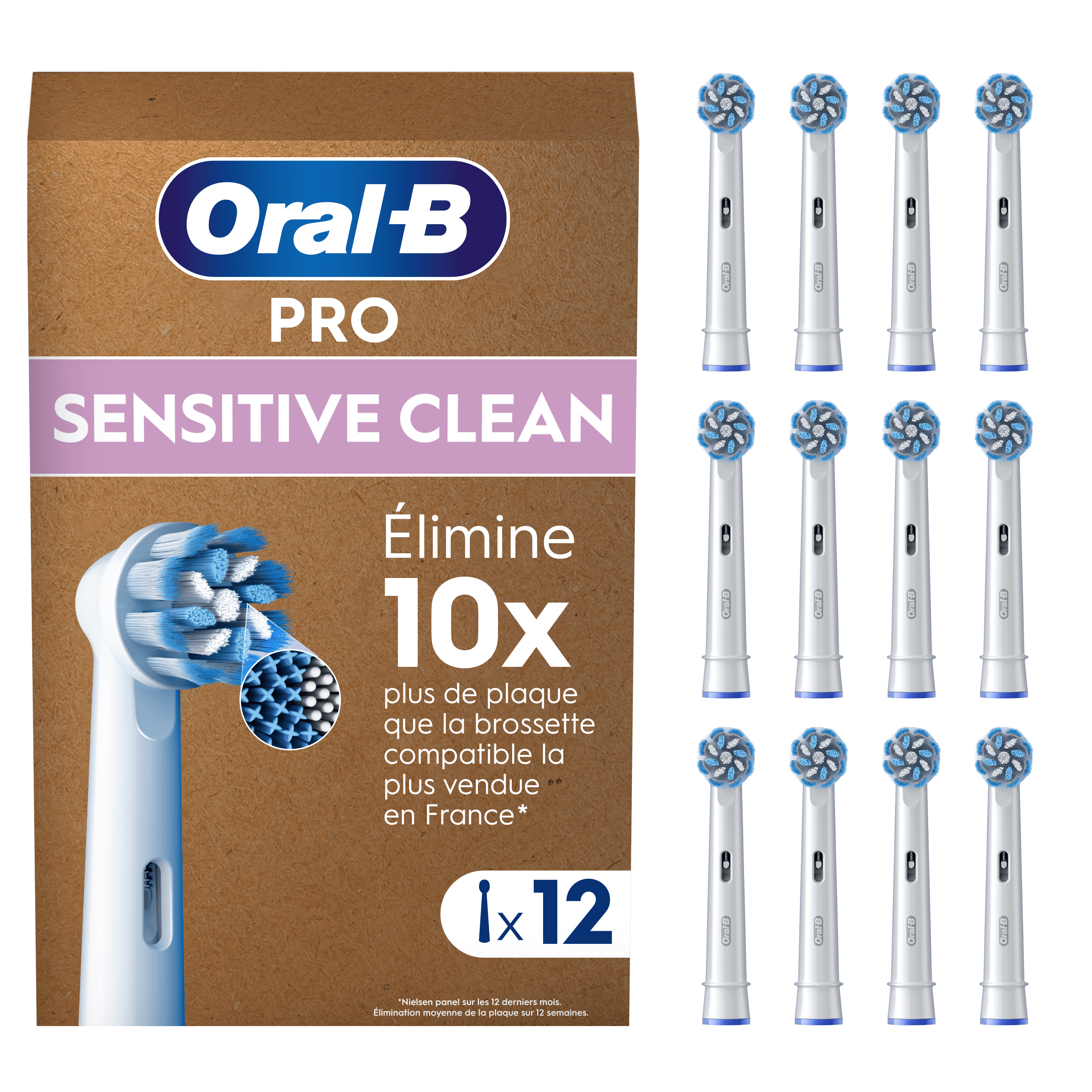 Oral-B Pro Sensitive Clean, pack de 12 têtes de brosse, élimine 10x plus de plaque qu'une brosse manuelle.