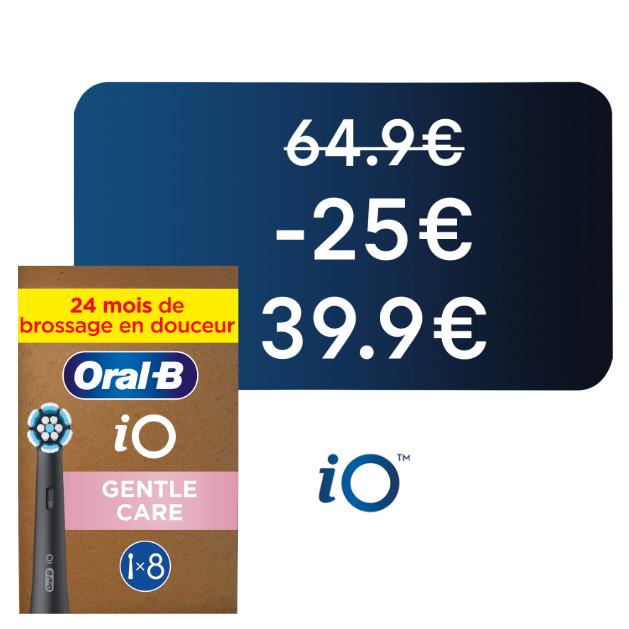 Oral-B Série iO Gentle Care Noire, Brossettes rondes de rechange Authentiques, Brins obliques pour une élimination de la plaque dentaire en profondeur, Brossette plus douce, Convient aux gencives sensibles, x8