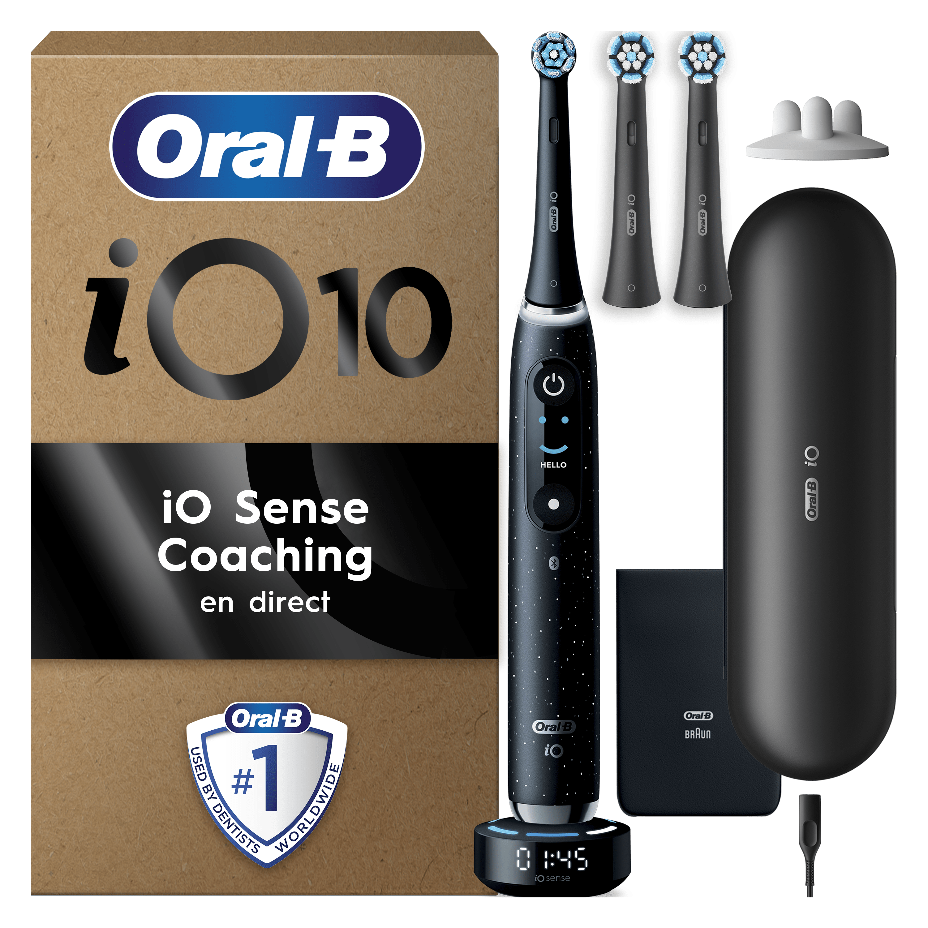 Oral-B iO 10 Édition Spéciale, Brosse À Dents Électrique Noire, 3 Brossettes, 1 Étui De Voyage Chargeur