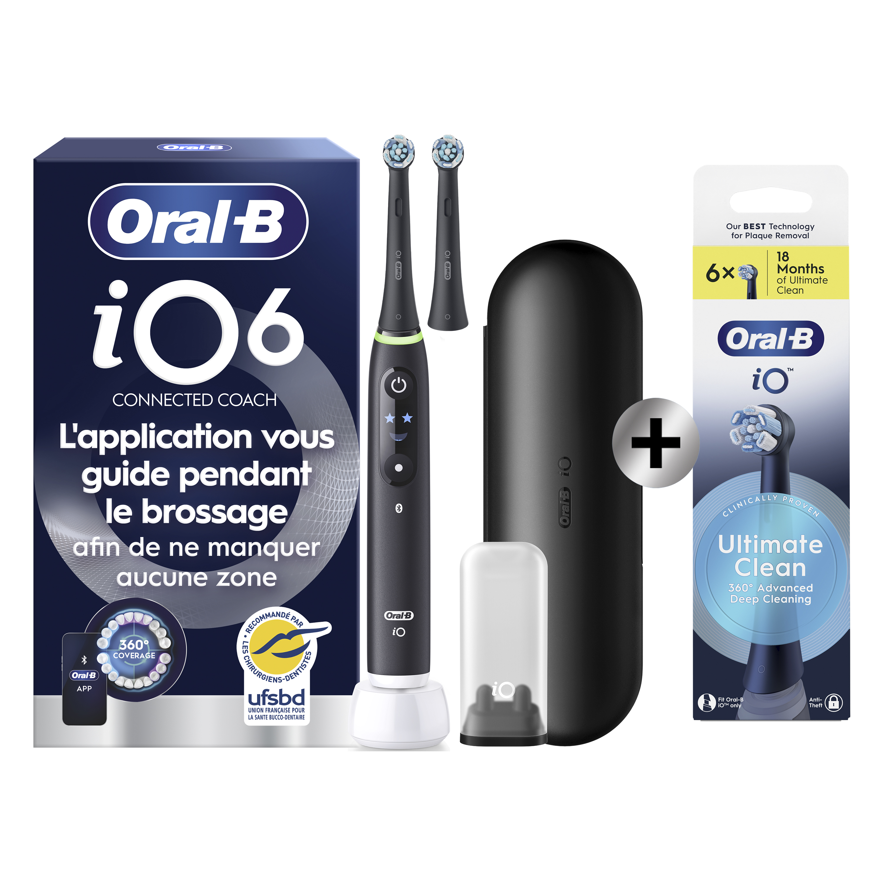Oral-B iO 6 Noire Brosse à dents électrique avec brossette + 6 brossettes: retailer-supplied image