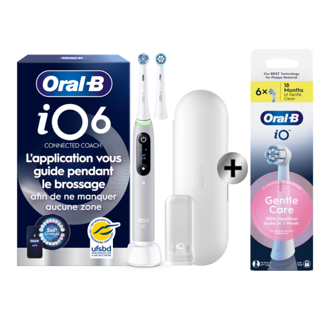 Oral-B iO6 Grise Edition Limitée - Brosse À Dents Électrique avec 2 têtes de brosse + pack de 6 têtes de brosse: retailer-supplied image