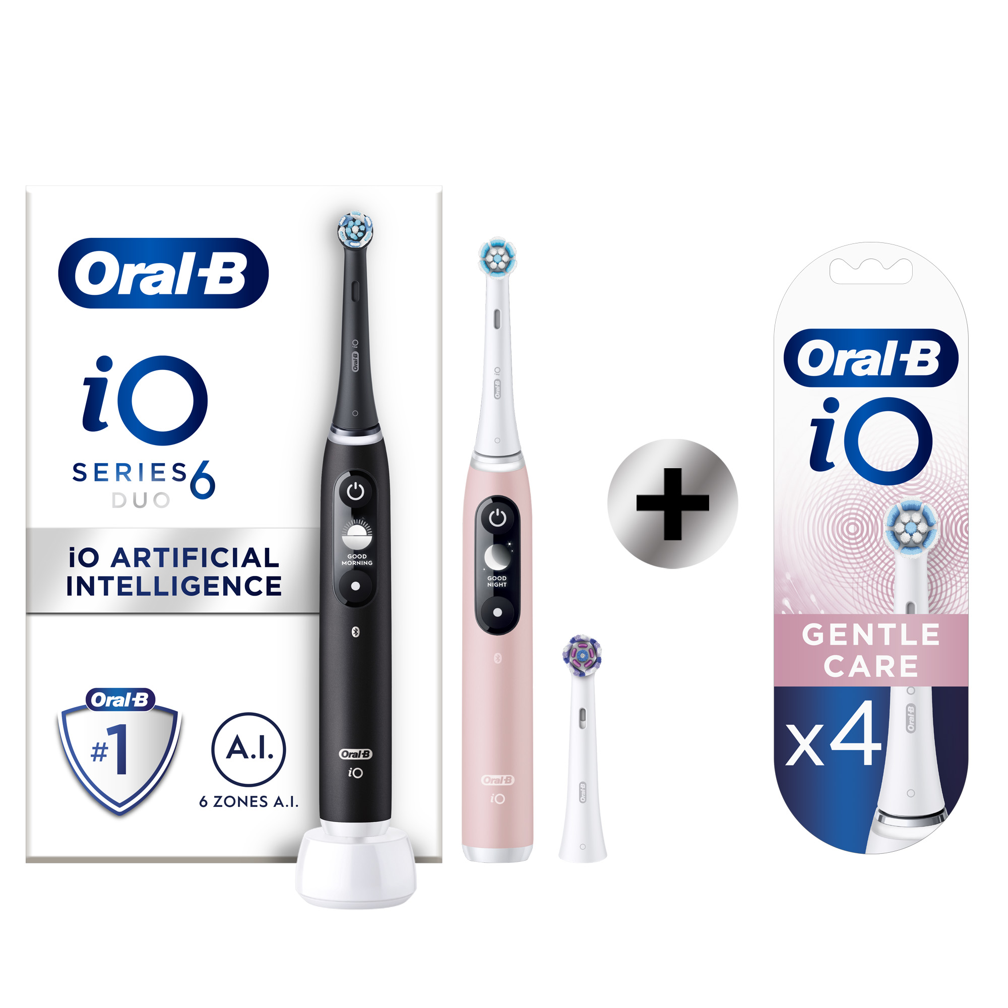 Oral-B iO 6 Pack 2 brosses à dents électriques avec 3 brossettes + 4 brossettes