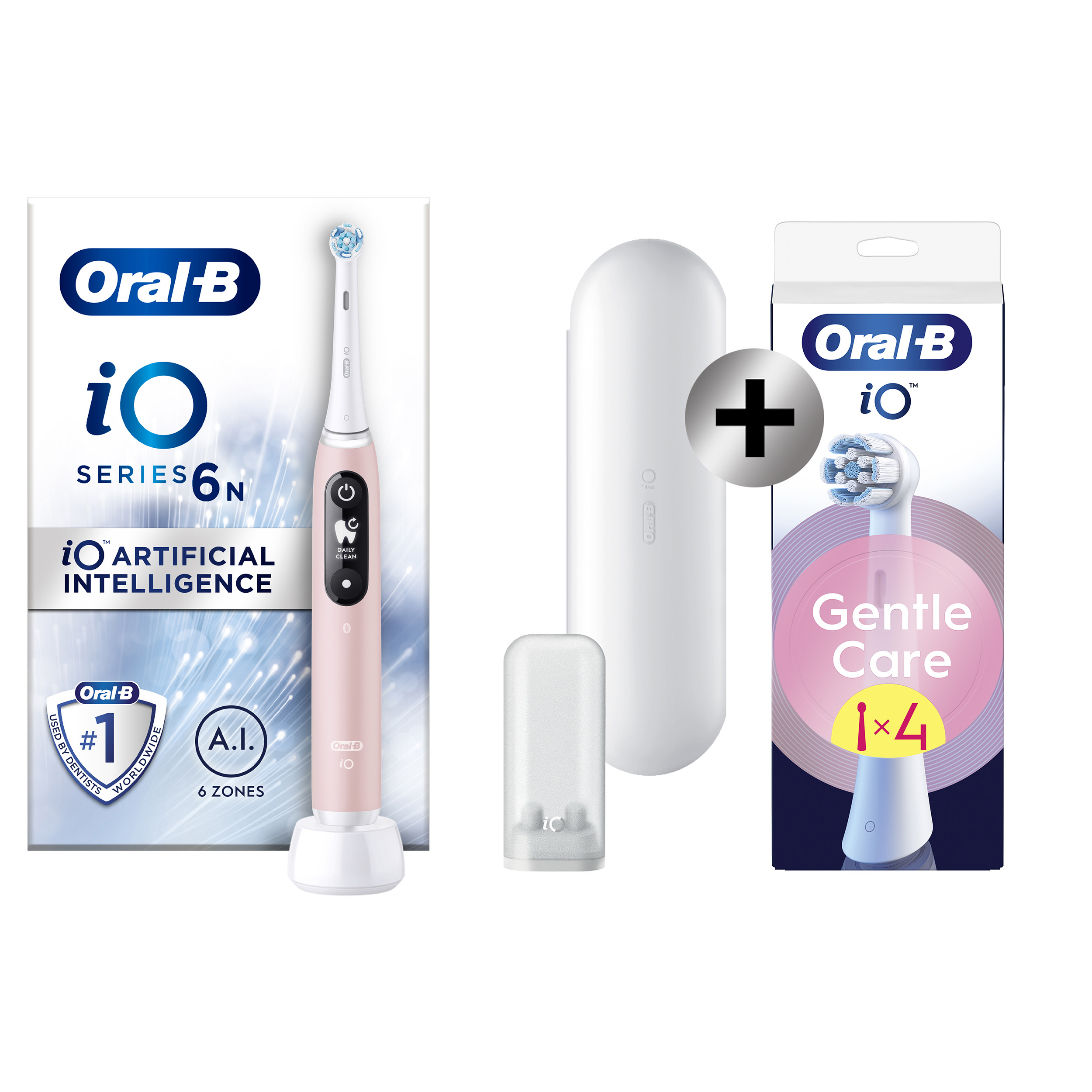 Oral-B iO 6 Rose Brosse à dents électrique avec 2 brossettes + 4 brossettes