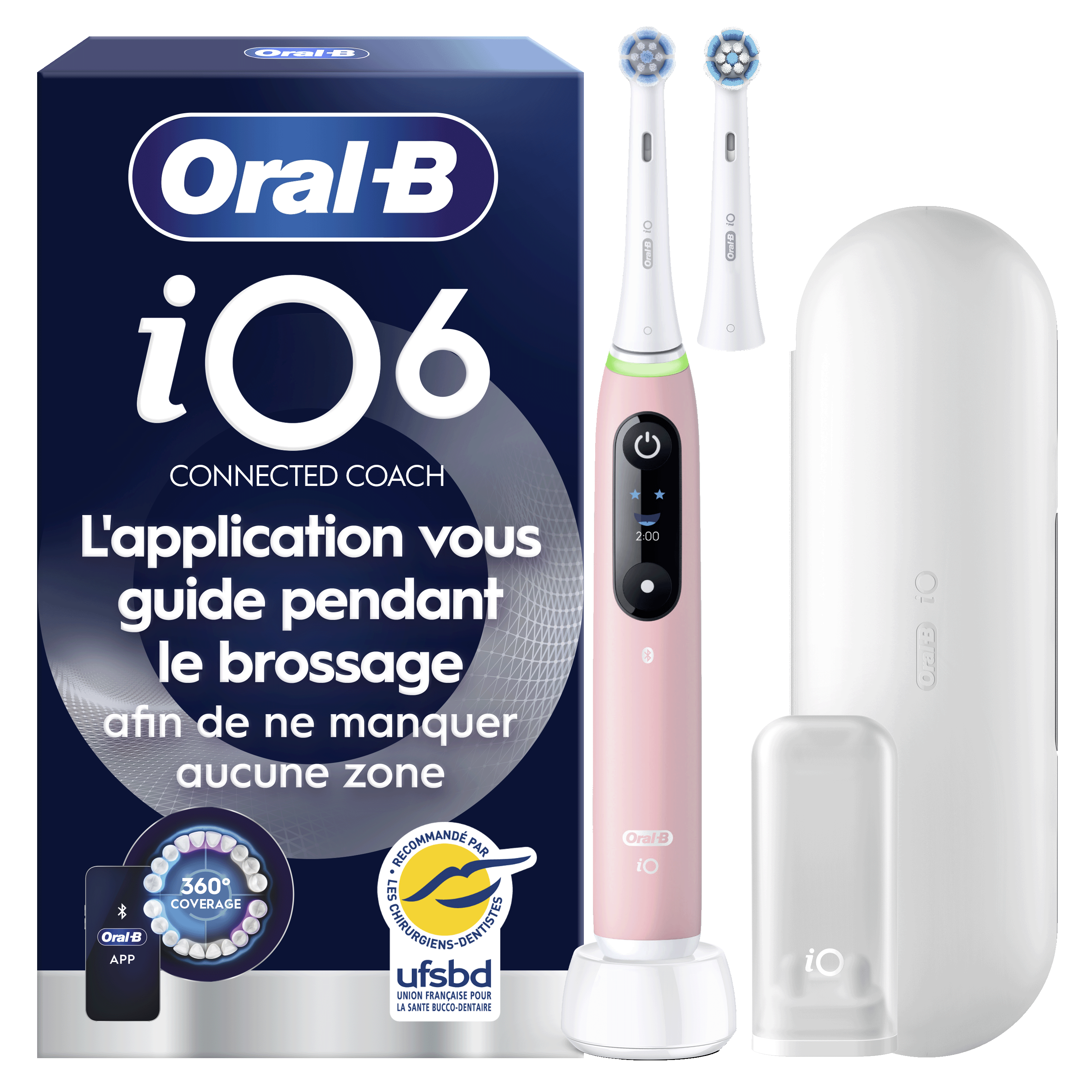 Oral-B iO 6 Rose Brosse à dents électrique avec 2 brossettes: retailer-supplied image