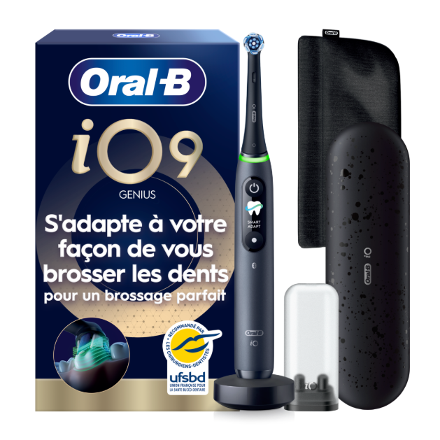 Oral-B iO9 Black Onyx Edition Limitée - Brosse à Dents Electrique avec 1 tête de brosse, étui de voyage et pochette…: retailer-supplied image