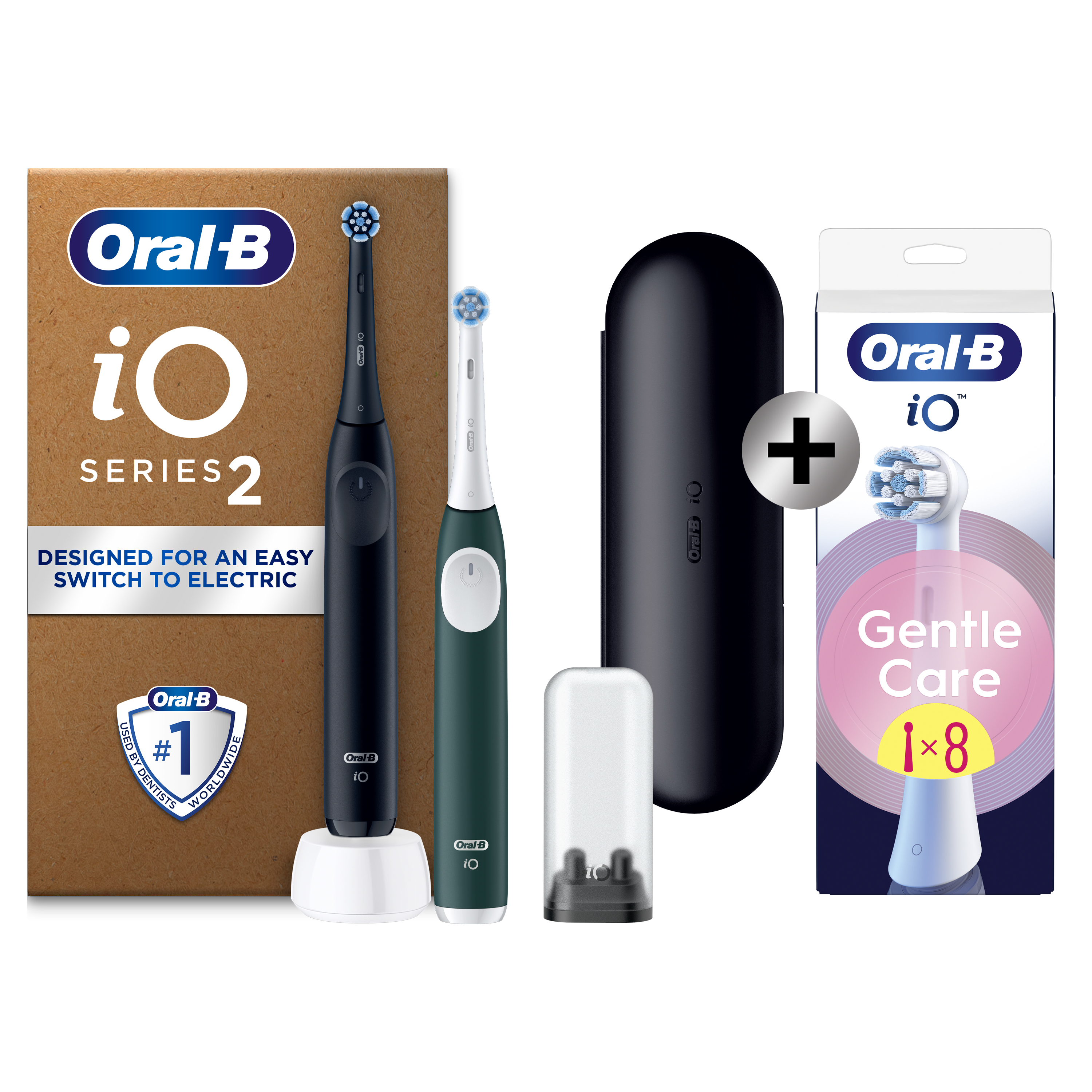 Oral-B iO2 Pack 2 brosses brosses à dents électriques Noire et Verte + 8 brossettes