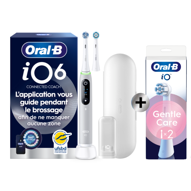 Oral-B iO6 Grise Edition Limitée - Brosse À Dents Électrique avec 2 têtes de brosse + pack de 2 têtes de brosse: retailer-supplied image