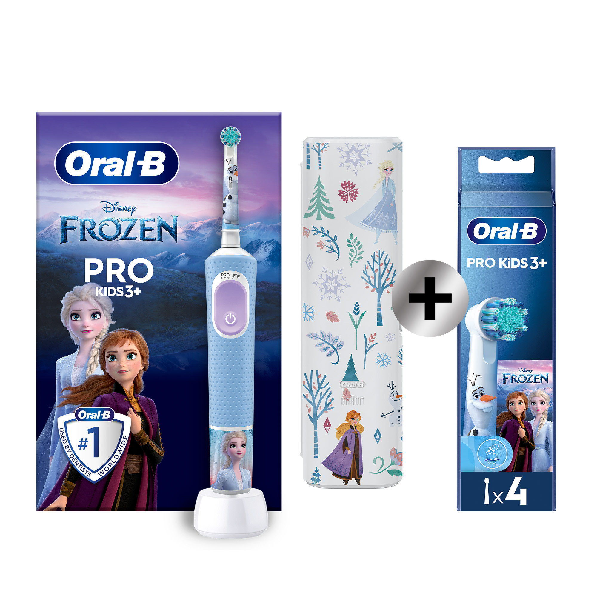 Oral-B Pro Kids Disney Reine des Neiges Brosse à dents électrique avec 1 brossette + pack de 4 brossettes: retailer-supplied image