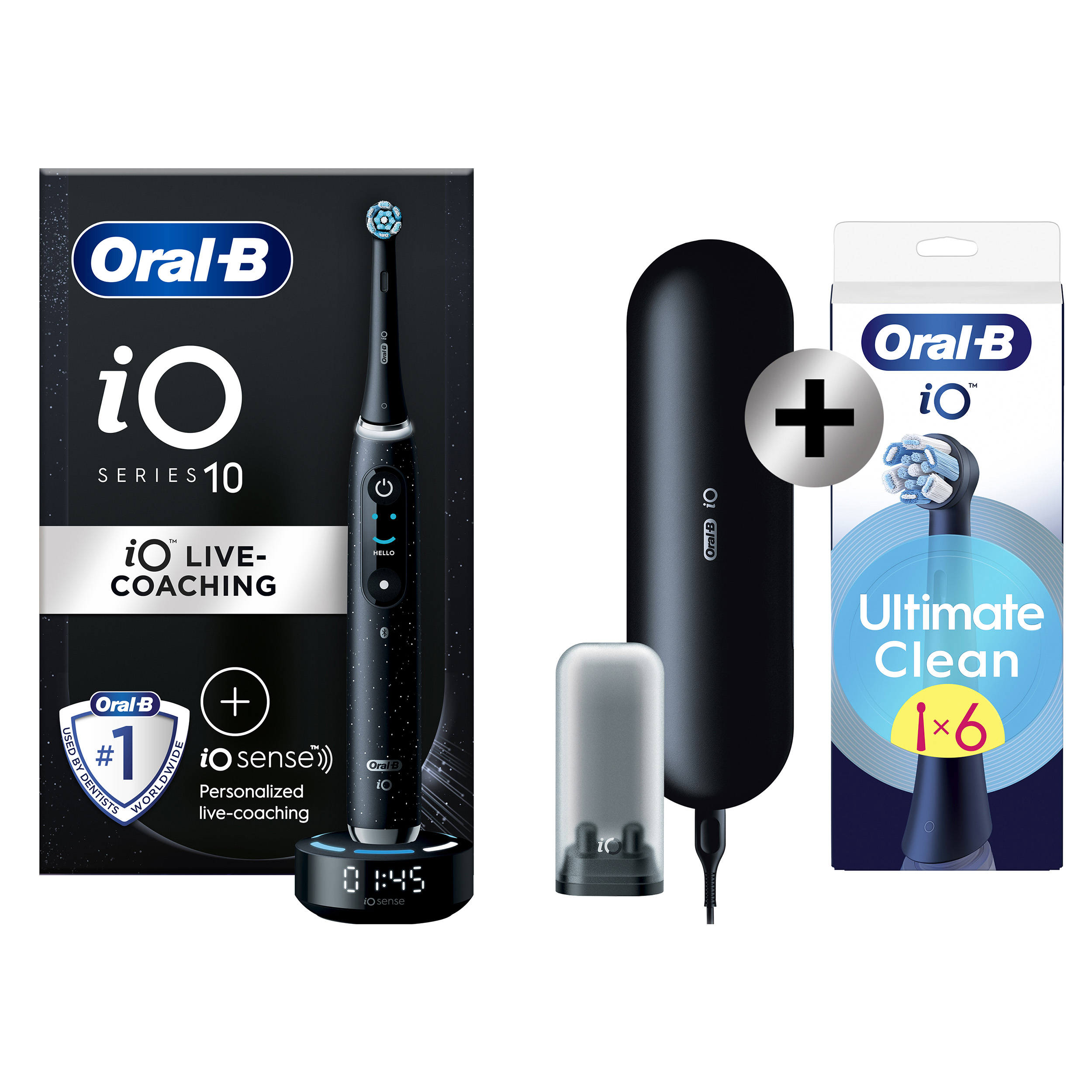 Oral-B iO 10 Noire Brosse à dents électrique avec brossette + 6 brossettes