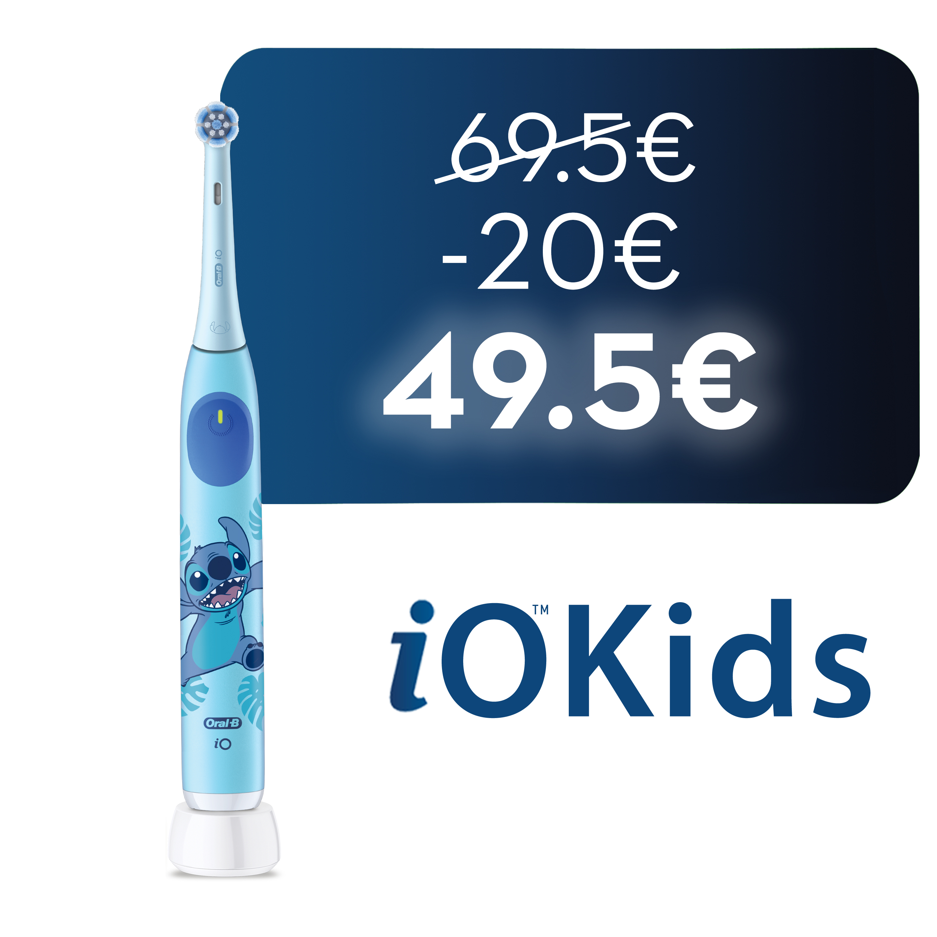 Oral-B iO Kids Disney Stitch Brosse À Dents Électrique, 1 Brossette, 1 Étui De Voyage