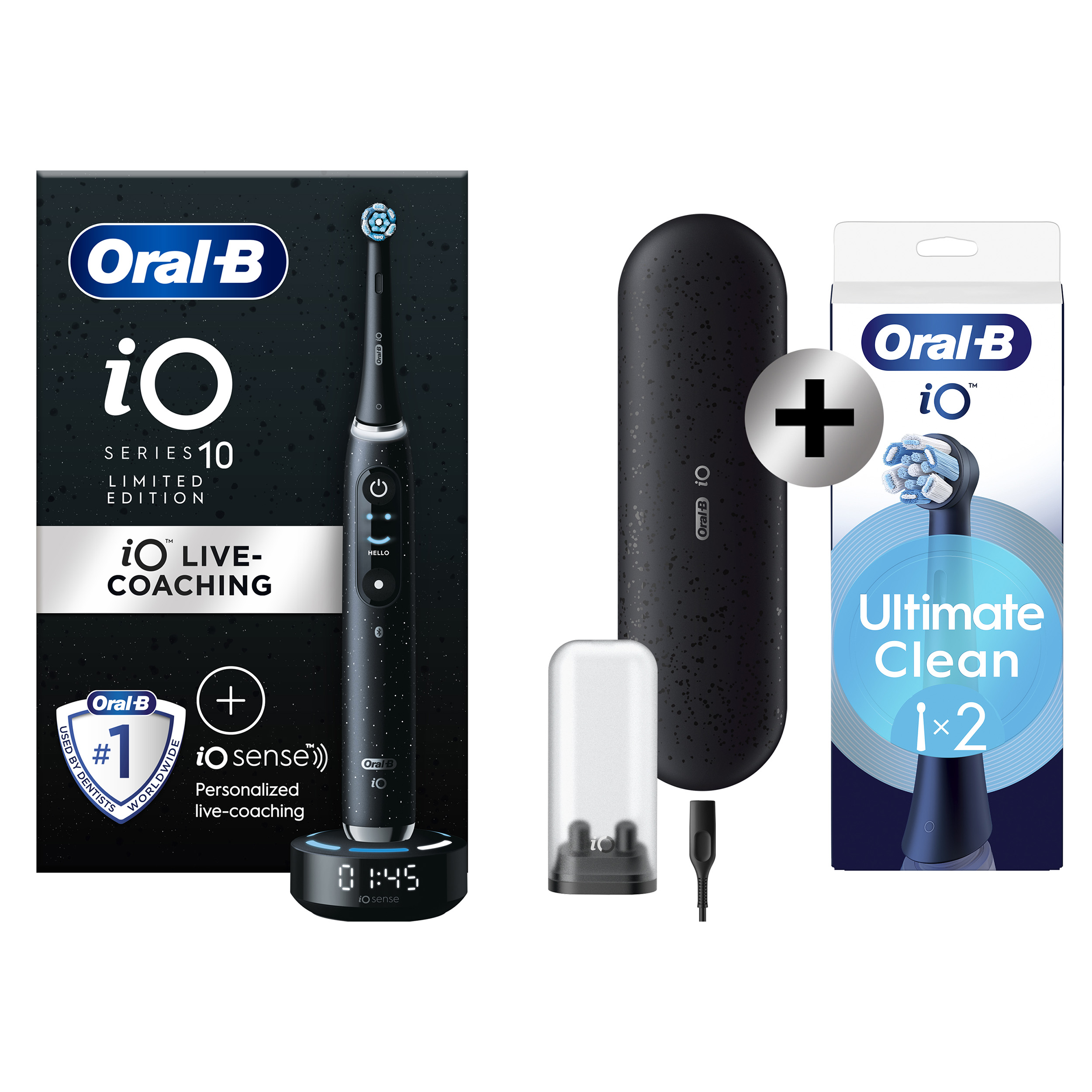 Oral-B iO 10 Noire Edition Spéciale Brosse à dents électrique avec brossette + 2 brossettes