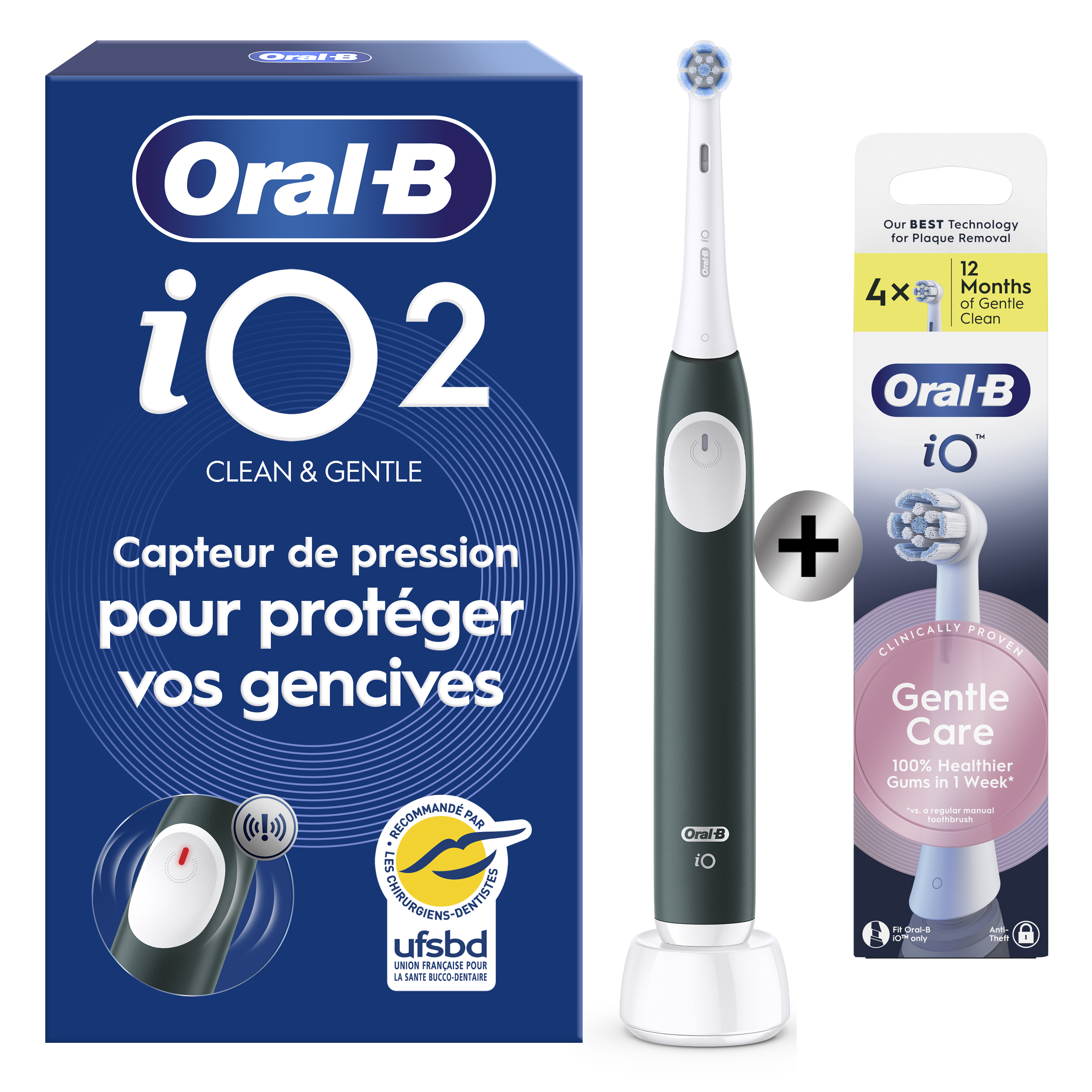 Oral-B iO2 Brosse À Dents Électrique Vert Forêt Avec Brossette + 4 Brossettes: retailer-supplied image