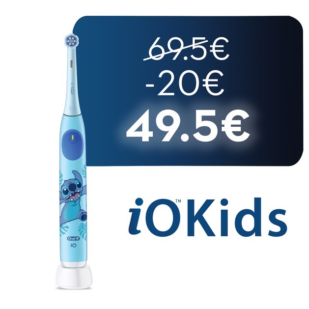 Oral-B iO Kids Disney Stitch Brosse À Dents Électrique, 1 Brossette, 1 Étui De Voyage