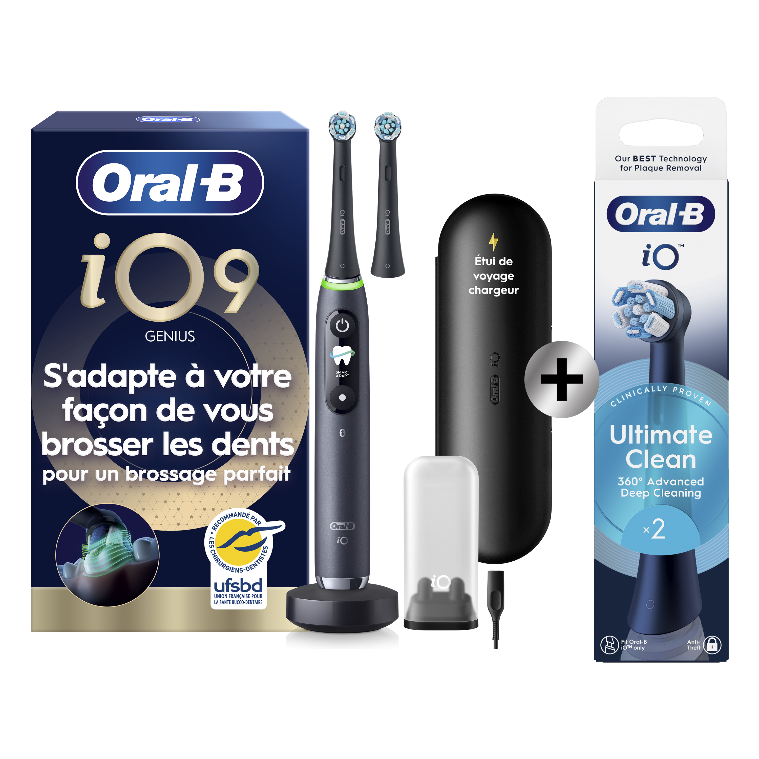 Oral-B iO 9 Noire Brosse à dents électrique avec 2 brossettes + 2 brossettes