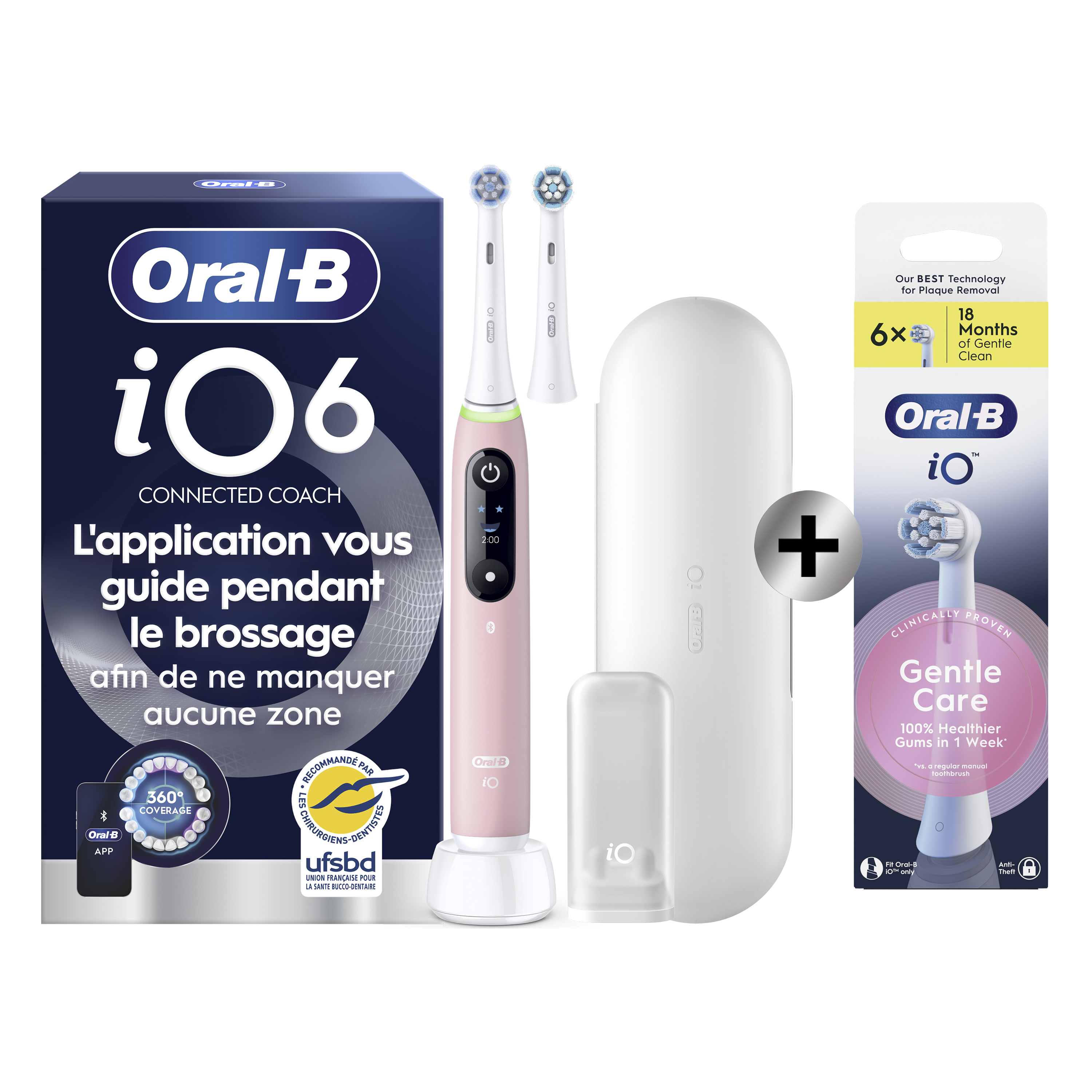 Oral-B iO 6 Rose Brosse à dents électrique avec 2 brossettes + 6 brossettes: retailer-supplied image