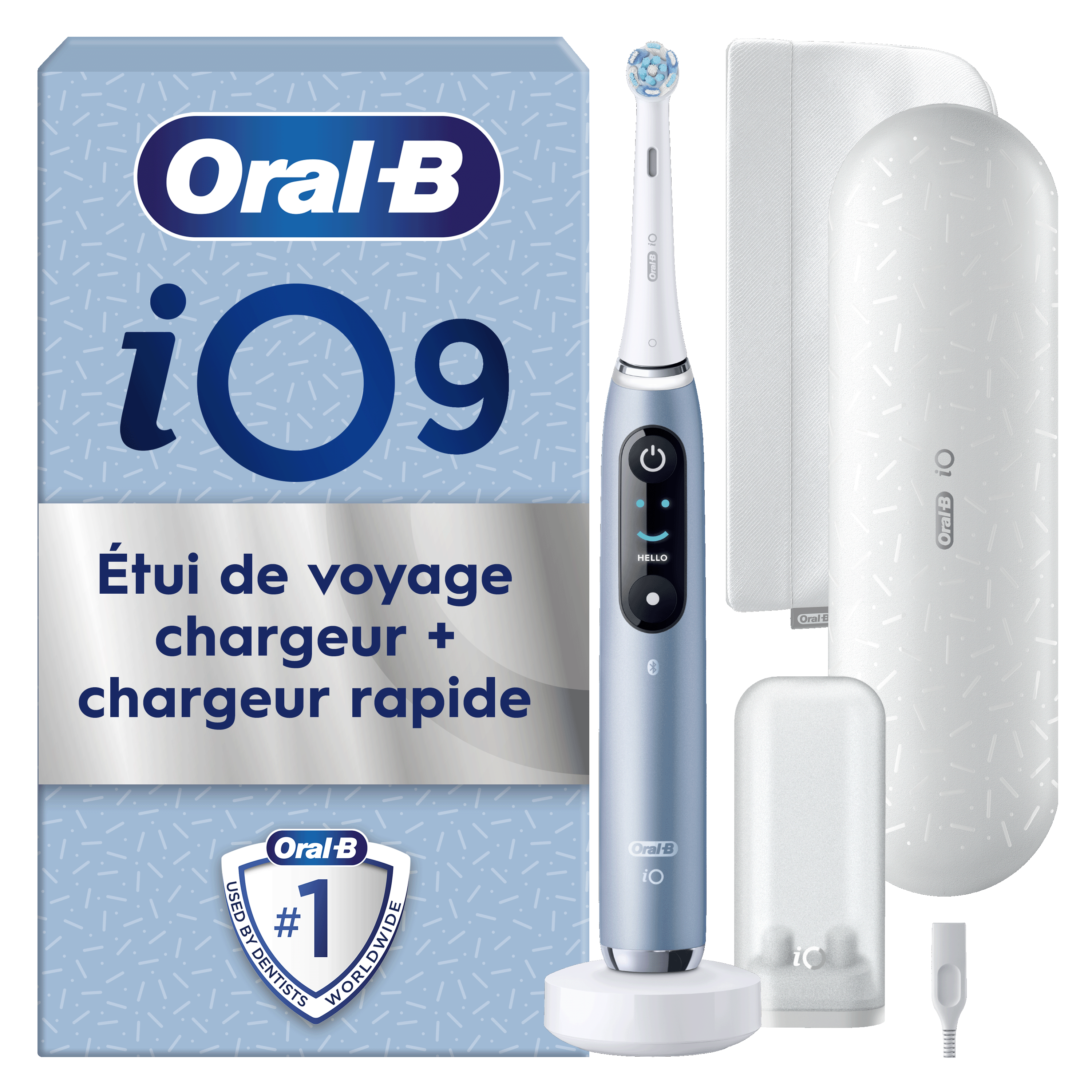 Oral-B iO 9 Brosse À Dents Électrique Édition Spéciale Bleue, 1 Brossette, 1 Étui De Voyage Chargeur, 1 Pochette Magnétique