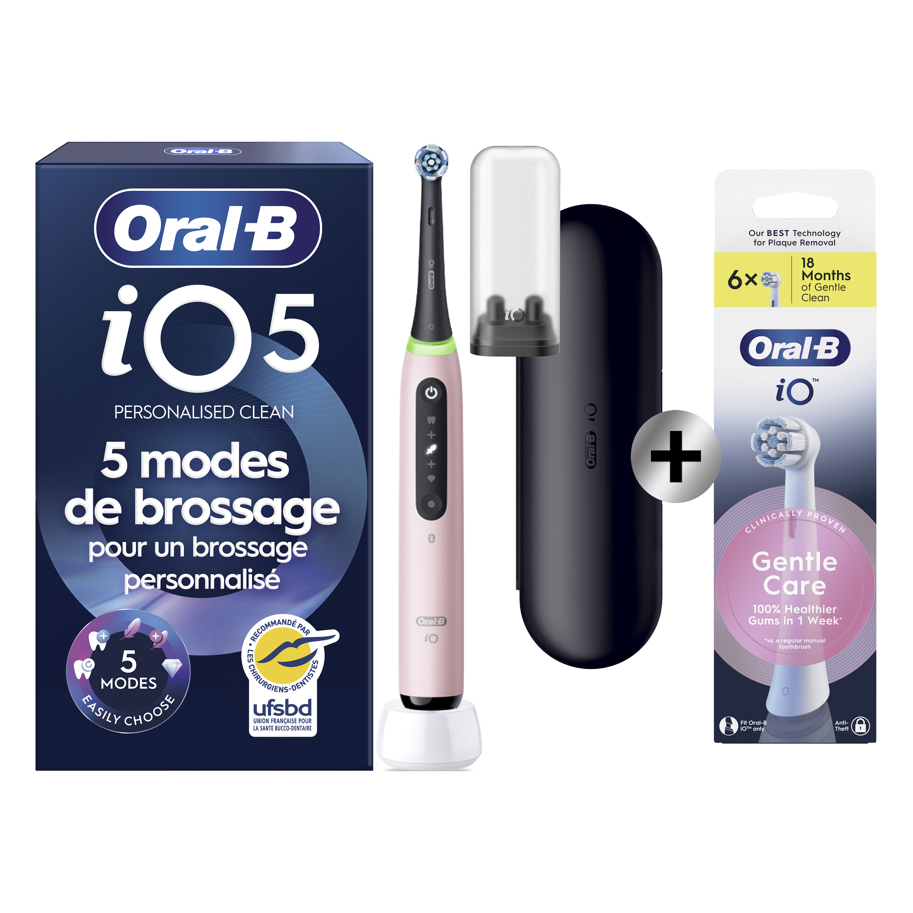 Oral-B iO 5 Rose Brosse à dents électrique avec brossette + 6 brossettes: retailer-supplied image