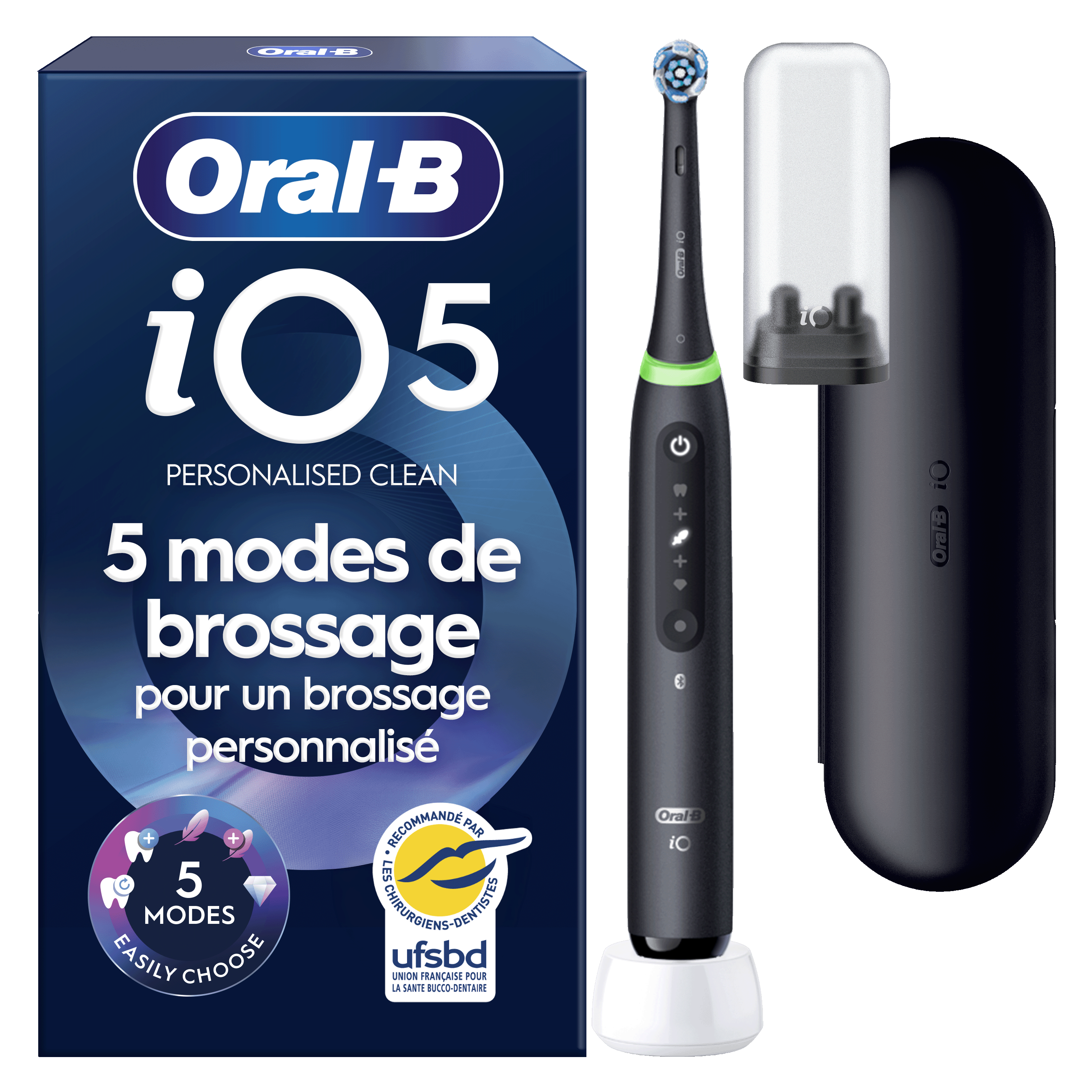 Oral-B iO 5 Noire Brosse à dents électrique avec brossette: retailer-supplied image