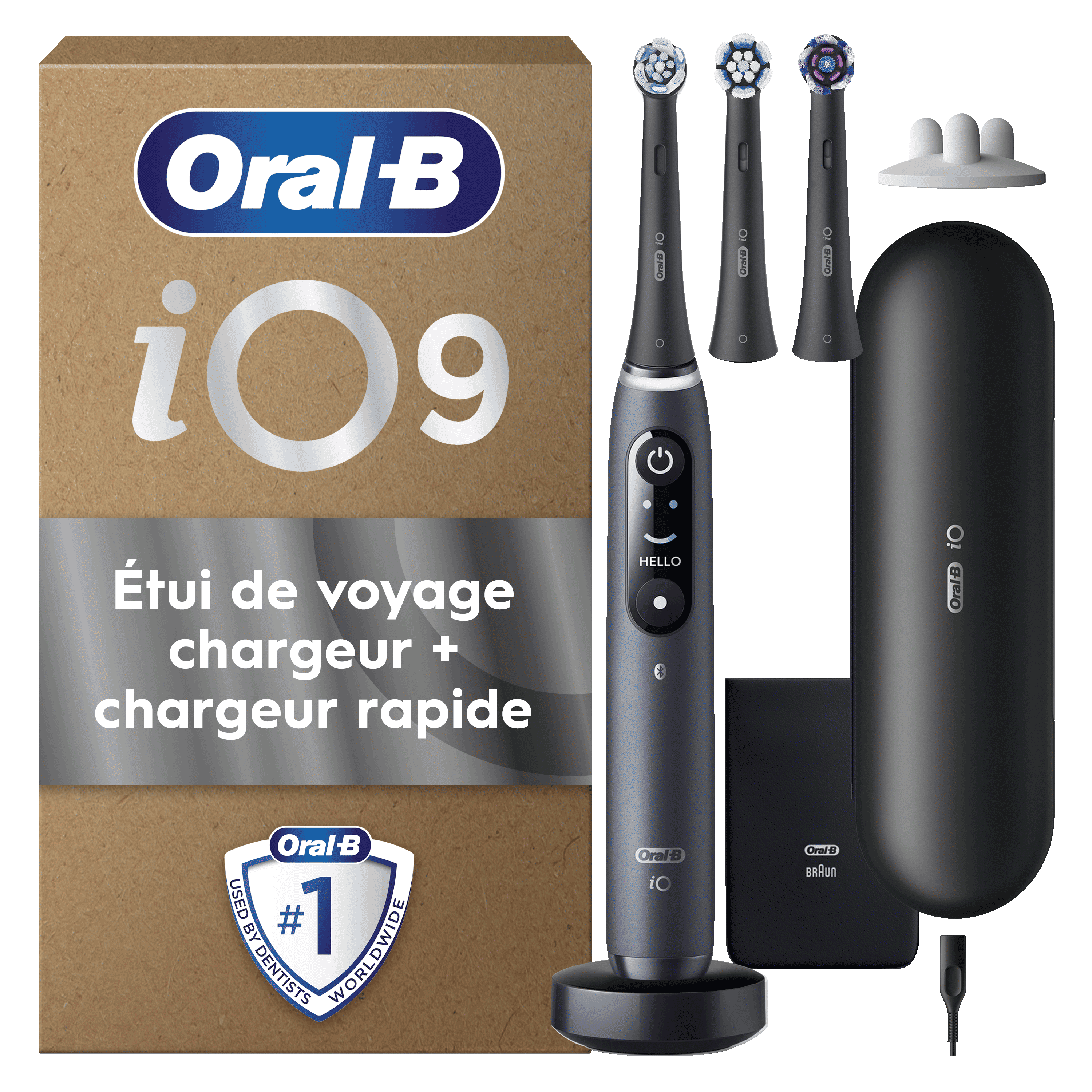 Oral-B iO9 Noire Brosse à dents électrique avec 3 brossettes