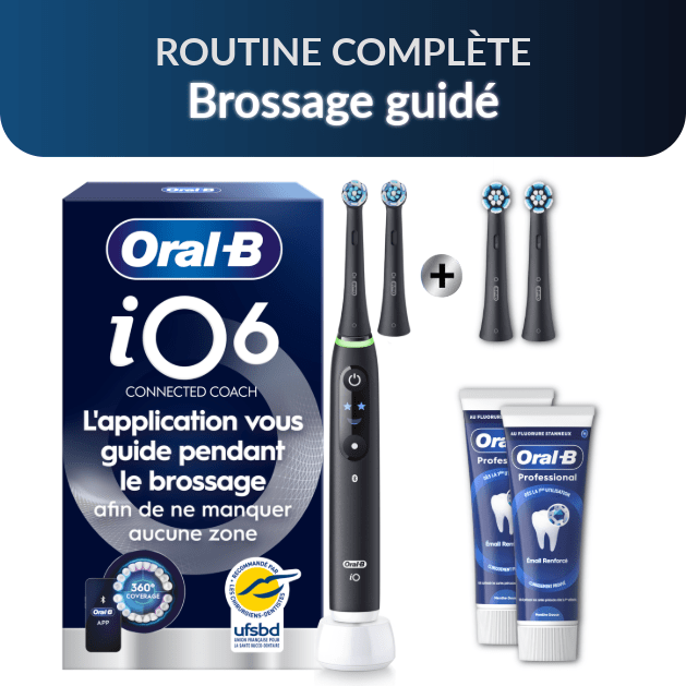 Oral-B iO6 Routine complète: Brossage guidé | Brosse à dents électrique iO6 Noire avec 2 brossettes et étui de voyage…: retailer-supplied image
