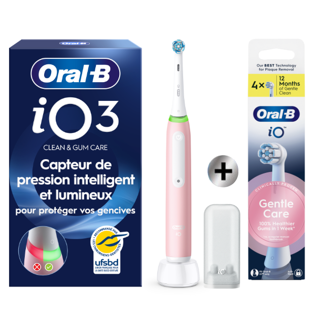Oral-B iO 3 Rose Brosse à dents électrique avec brossette + 4 brossettes: retailer-supplied image