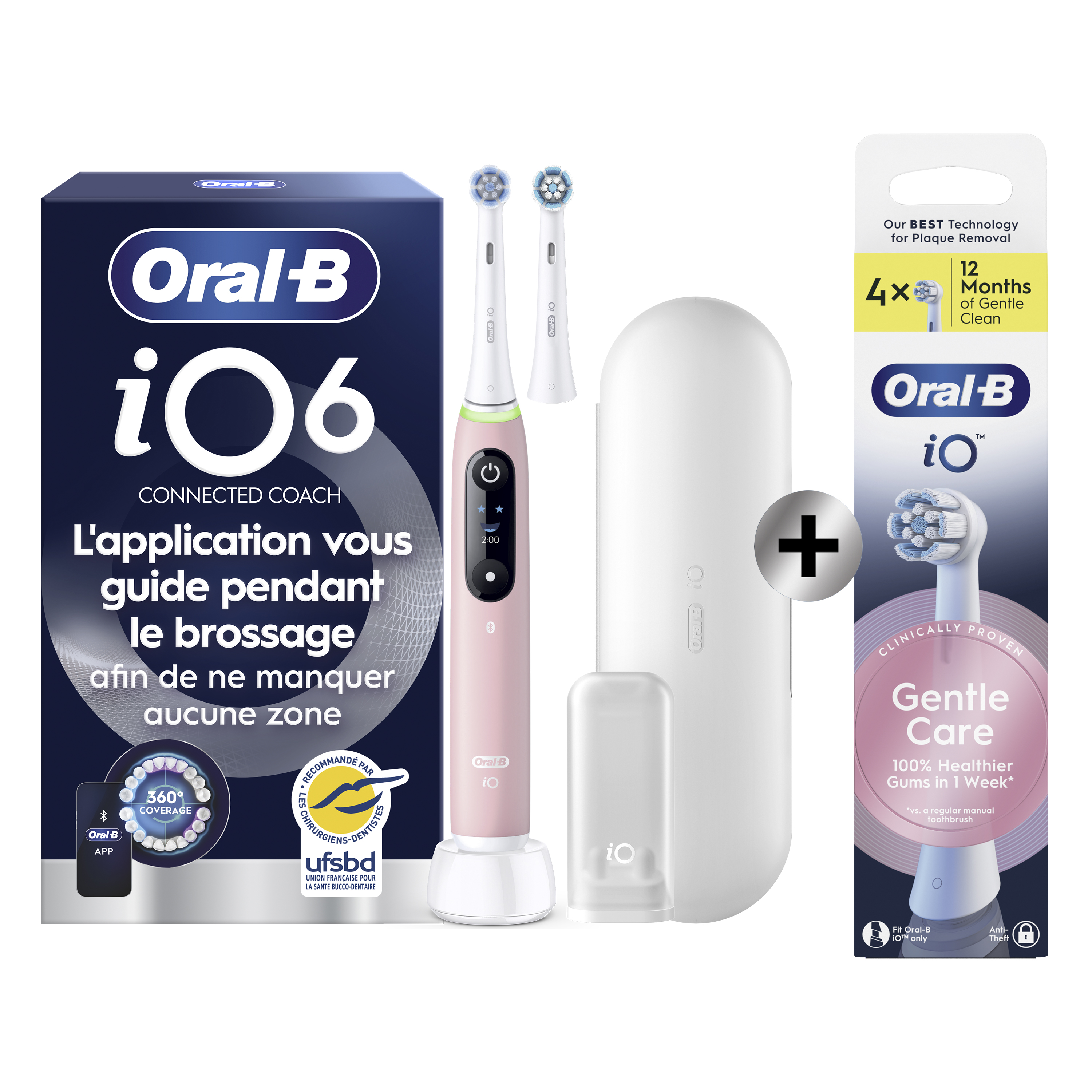Oral-B iO 6 Rose Brosse à dents électrique avec 2 brossettes + 4 brossettes: retailer-supplied image