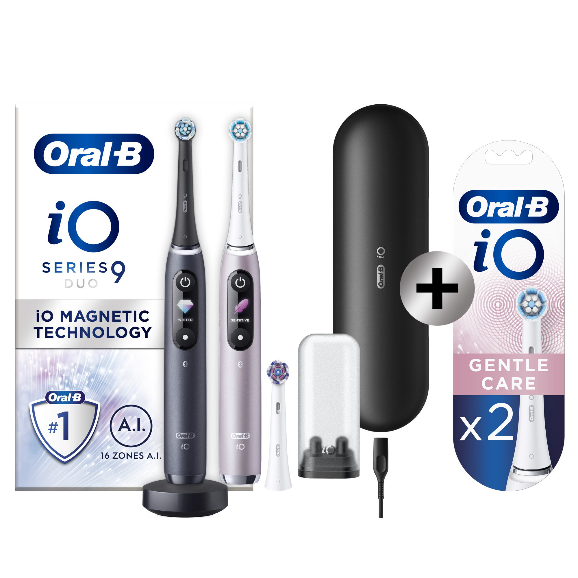 Oral-B iO 9 Pack 2 brosses à dents électriques avec 3 brossettes + 2 brossettes