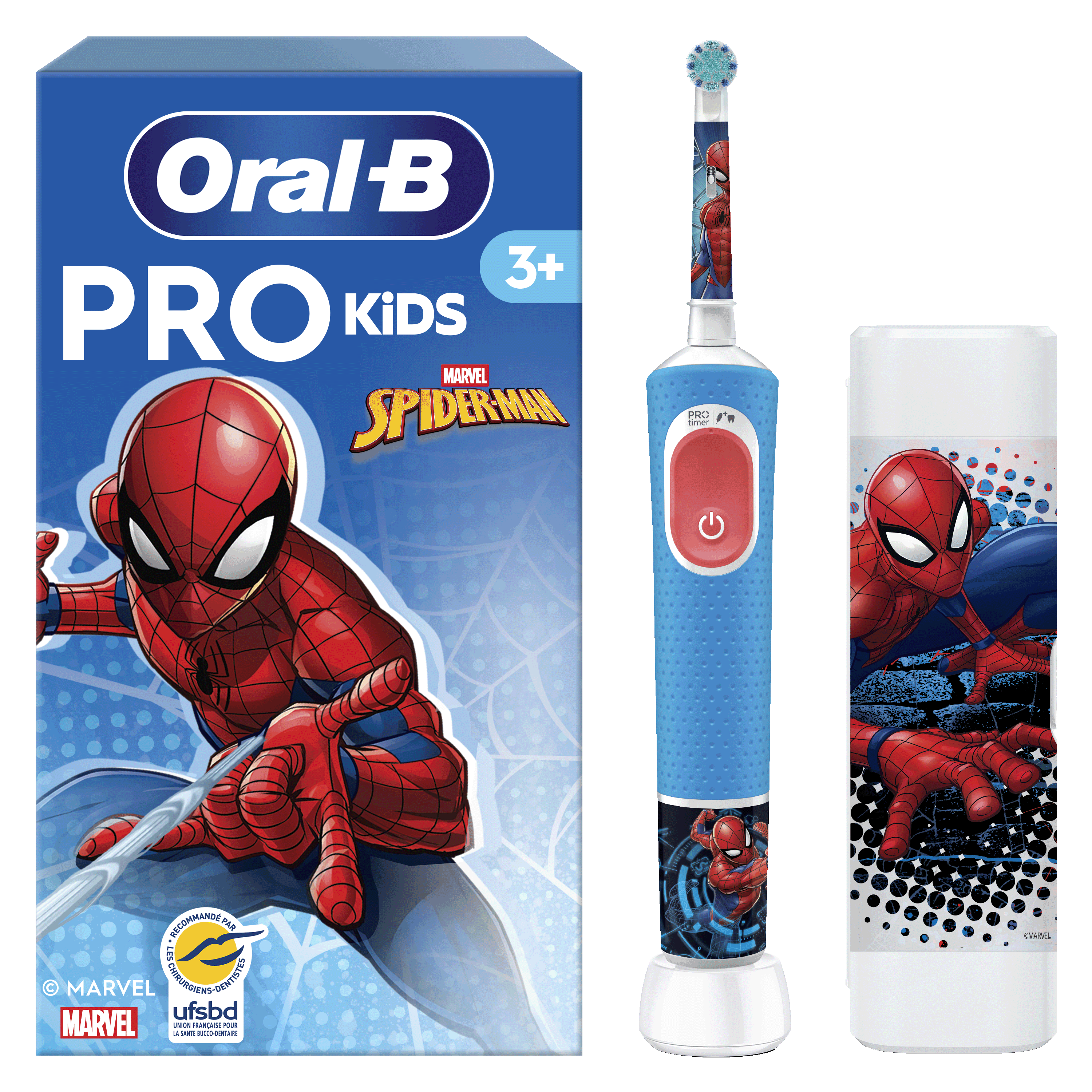 Oral-B Pro Kids Marvel Spiderman Brosse à dents électrique + 1 brossette + Étui de voyage: retailer-supplied image